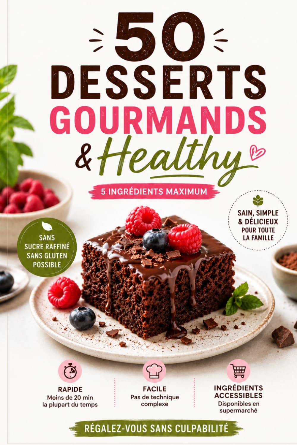50 Desserts Gourmands & Healthy: Recettes Saines et Faciles avec Seulement 5 Ingrédients – Sans Sucre Raffiné, Sans Gluten Possible – Gâteaux, Mousses, Biscuits & Barres Énergétiques