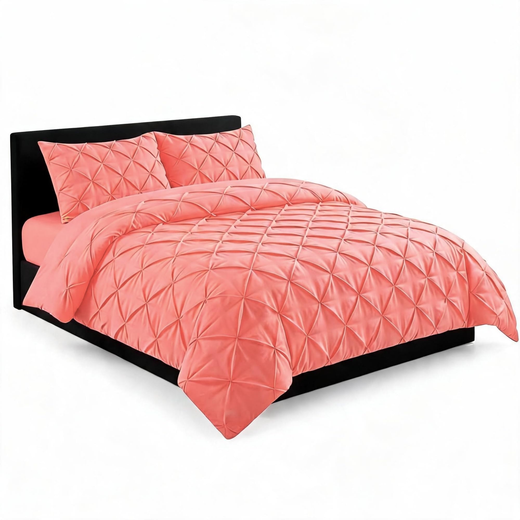 AHS Pintuck Pink Duvet Cover Bedding Set, Super King Pinch Pleat Design With Matching Pillowcases, Soft Brushed Microfiber Quilt Cover, Easy Care Wrinkle Free, Breathable