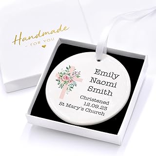 Beecreative Personalised Christening Cross Gifts for Goddaughter, Girls - Religious Christening Gifts - Christening Gifts From Godmother Godfather - Ceramic Ornament With Gift Box