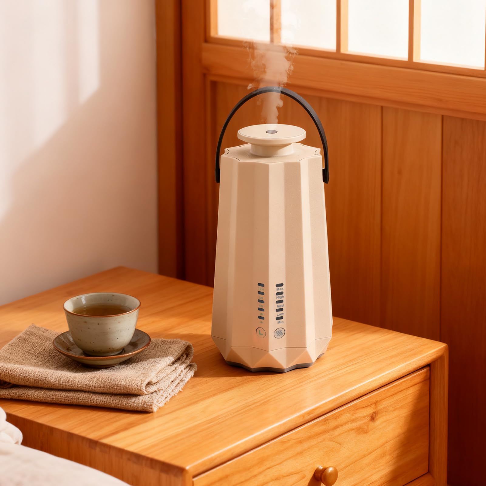 Brrnoo Diffusore di Oli Essenziali Intelligente Diffusore di Aromaterapia di Fragranze 50 Ml APP e Controllo Tramite Pulsante Spray Automatico Basso Rumore ≤ 40 DB per C (Beige)