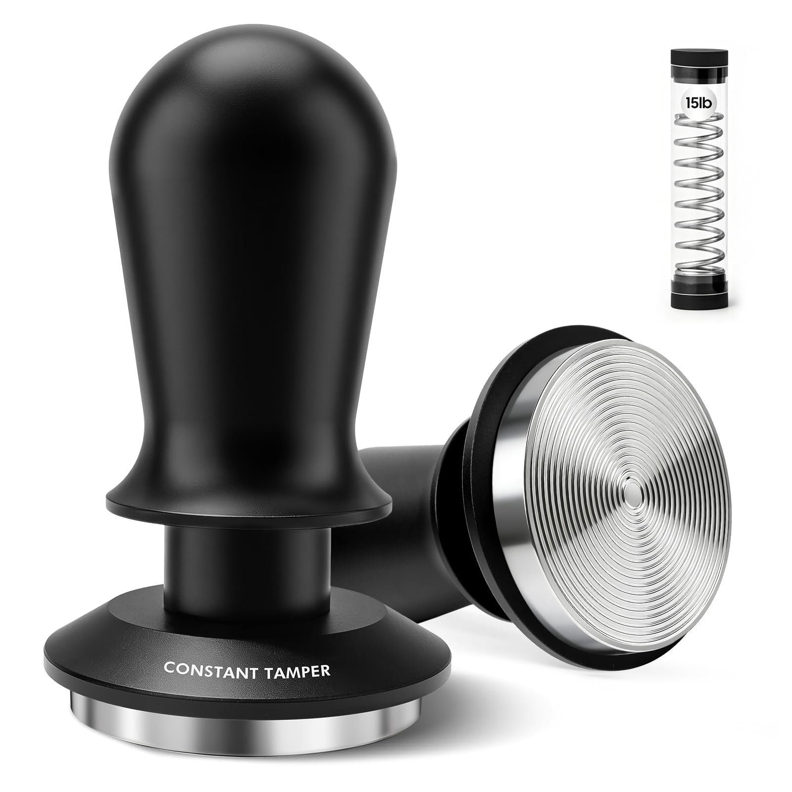 PHILORN 51mm Coffee Tamper, Espresso Spring Loaded Tamper with Ripple Base, Coffee Hand Tampers fit 51mm Portafilter, for Home and Office, Stainless Steel Espresso Tamper for Barista Machines