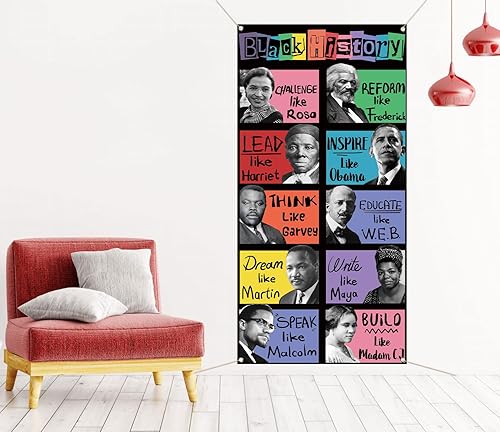 Miniatura 6 de Sunwer Cubierta de puerta del mes de la historia negra afroamericana decoración fiesta fiesta famosa escuela aula frontal porche cartel cartel telón