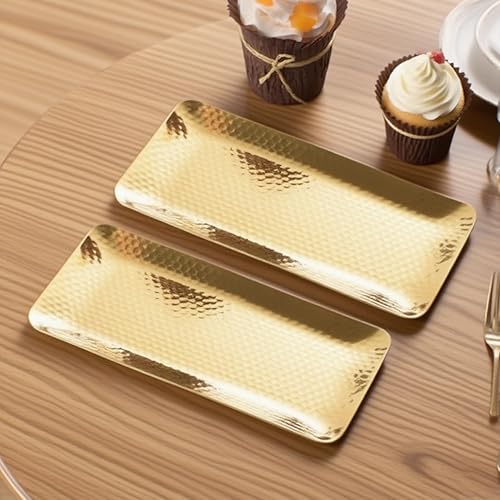 Miniatura 4 de Bandeja decorativa de metal dorado de 9.8 x 4.3 pulgadas, bandejas reutilizables de acero inoxidable, bandejas rectangulares para exhibición de