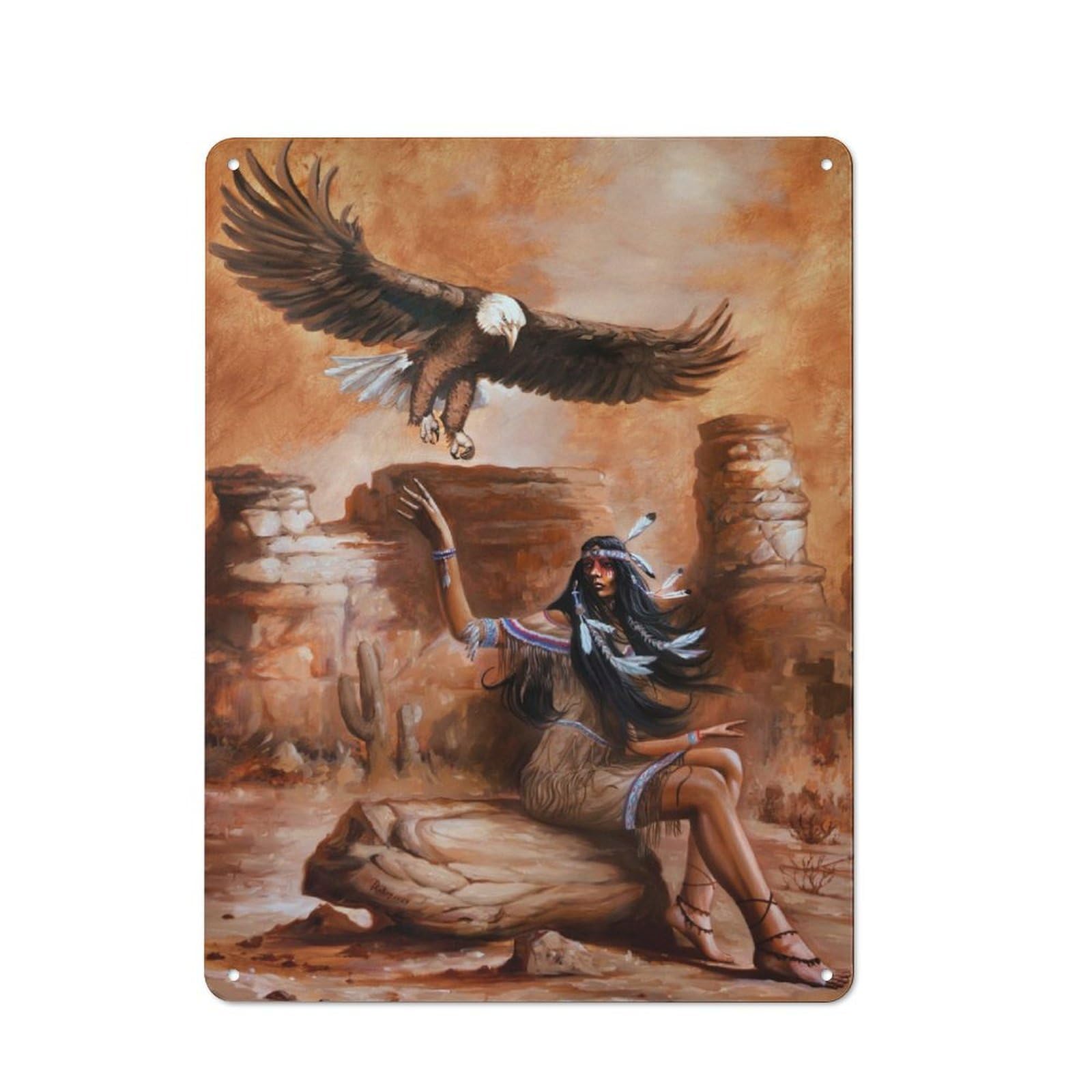 Junmoney Girls Native American Industrial-Style Metal Plaque 40X30cm For Hallway Wall, A Winter Wall Decor Update For Hallway Decor Lovers