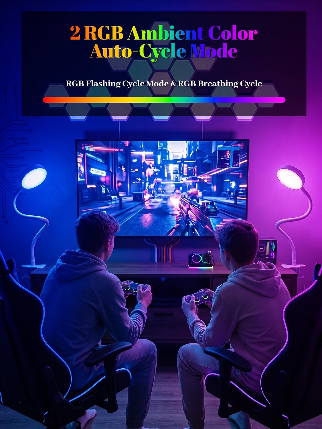 Clip on Lamp,10 RGB Colors+10 Brightness Clamp Light, 500 Lumen Bright Desk Lamp with Clamp, 72 LED Desk Light with USB Adapter, Clip on Reading Light for Bed/Headboard/Bedside Table/Bedroom/Dorm