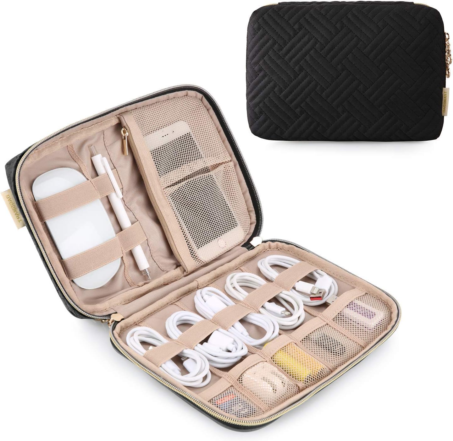 bagsmart Small Travel Electronics Cable Organizer Bag for Hard Drives, Cables, USB Cable, SD Card (Black)