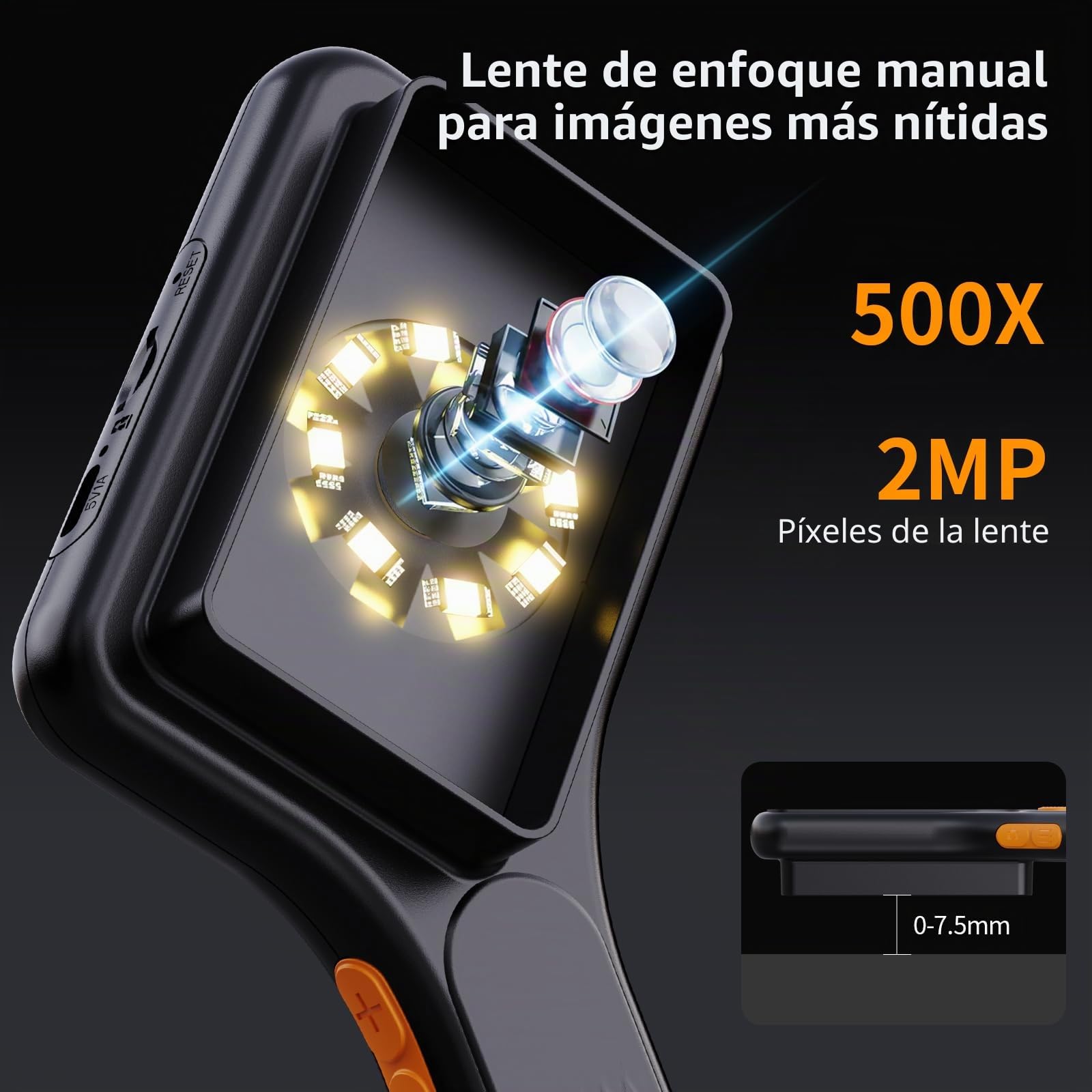 Microscopio Digital para Adultos 500X, Microscopio de Bolsillo Portátil con Pantalla HD de 3 Pulgadas, 8 Luces LED Ajustables, Compatible con Windows y MacOS - Negro