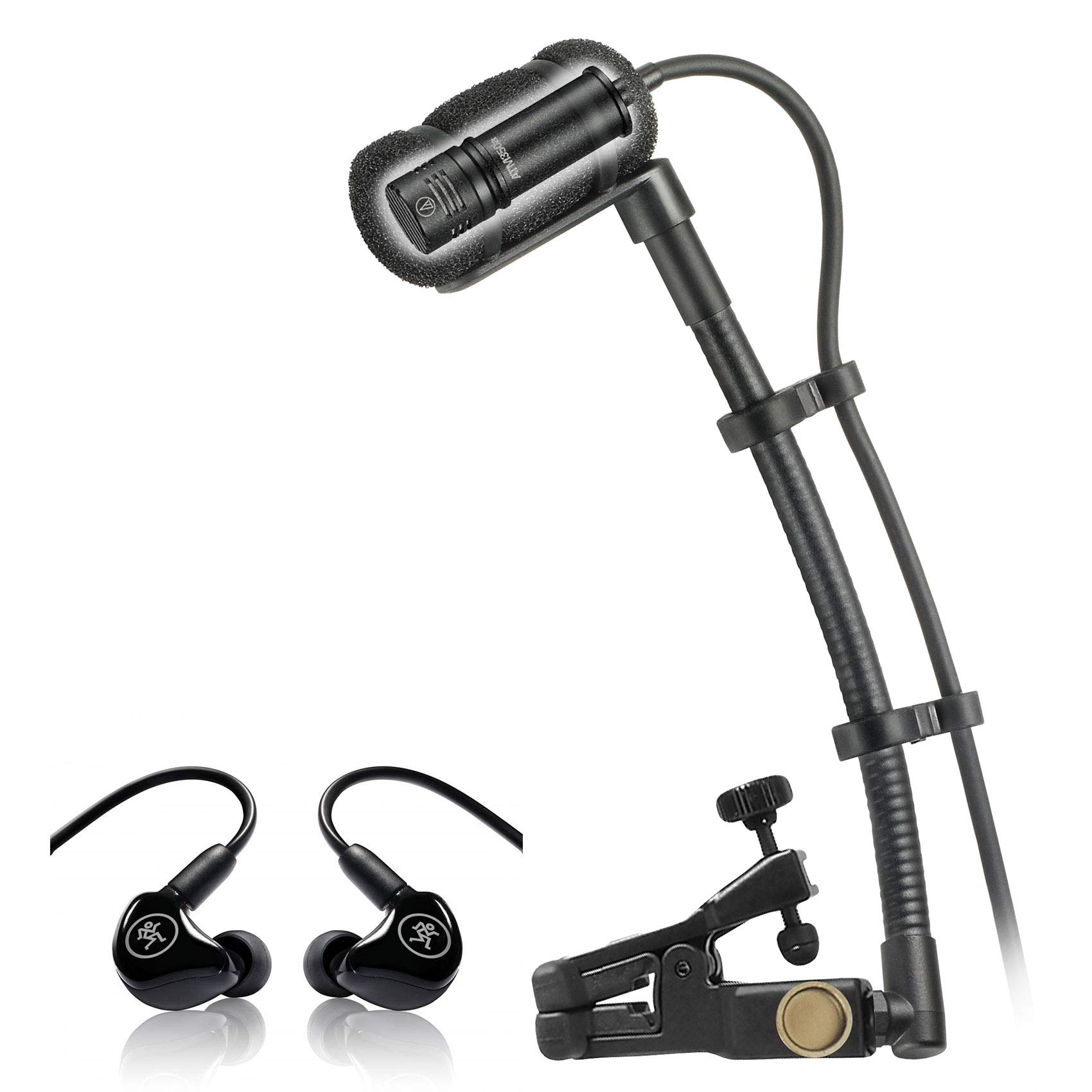 Audiosavings Bundle: ATM350U Mini Condenser Clip-On Instrument Microphone Mic w/XLR Bundle with MP-120 Single Dynamic Driver Professional in-Ear Monitors + Carry Case (2 Items)