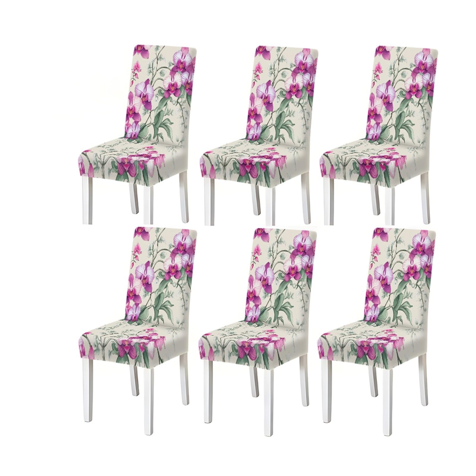 BOSUYBN Elegant Pink Purple Orchid Floral Print Stretch Dining Chair Covers, 2/4/6 PCS For Home Kitchen Party Furniture Protectors for Home Dining Room(6PCSChair cover)