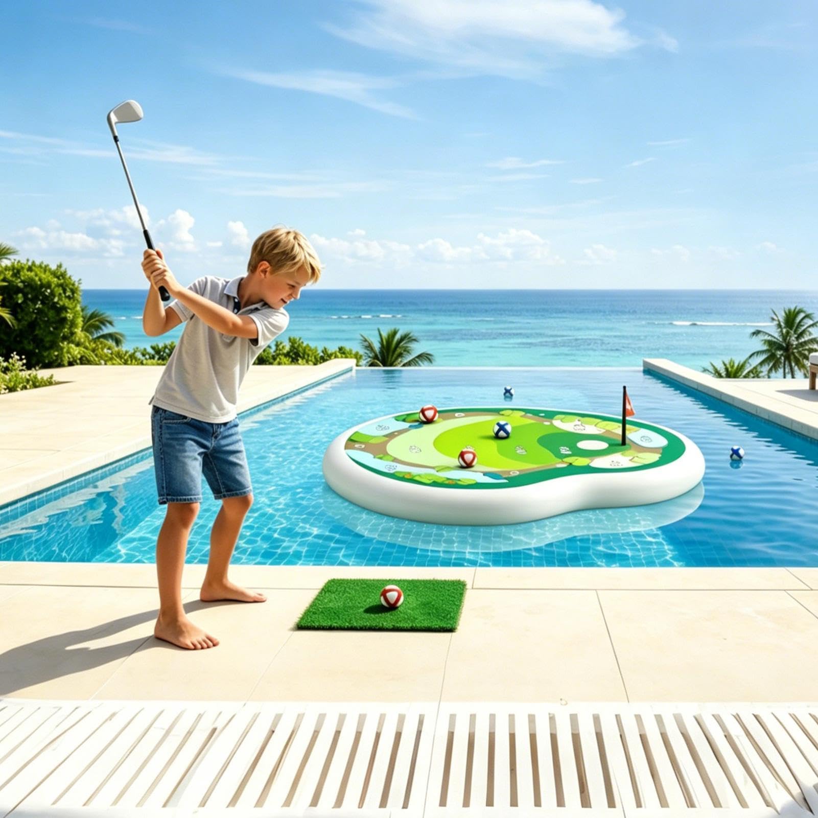 Juego De Golf De Piscina con Pelotas y Flotadores Hinchables de Golf