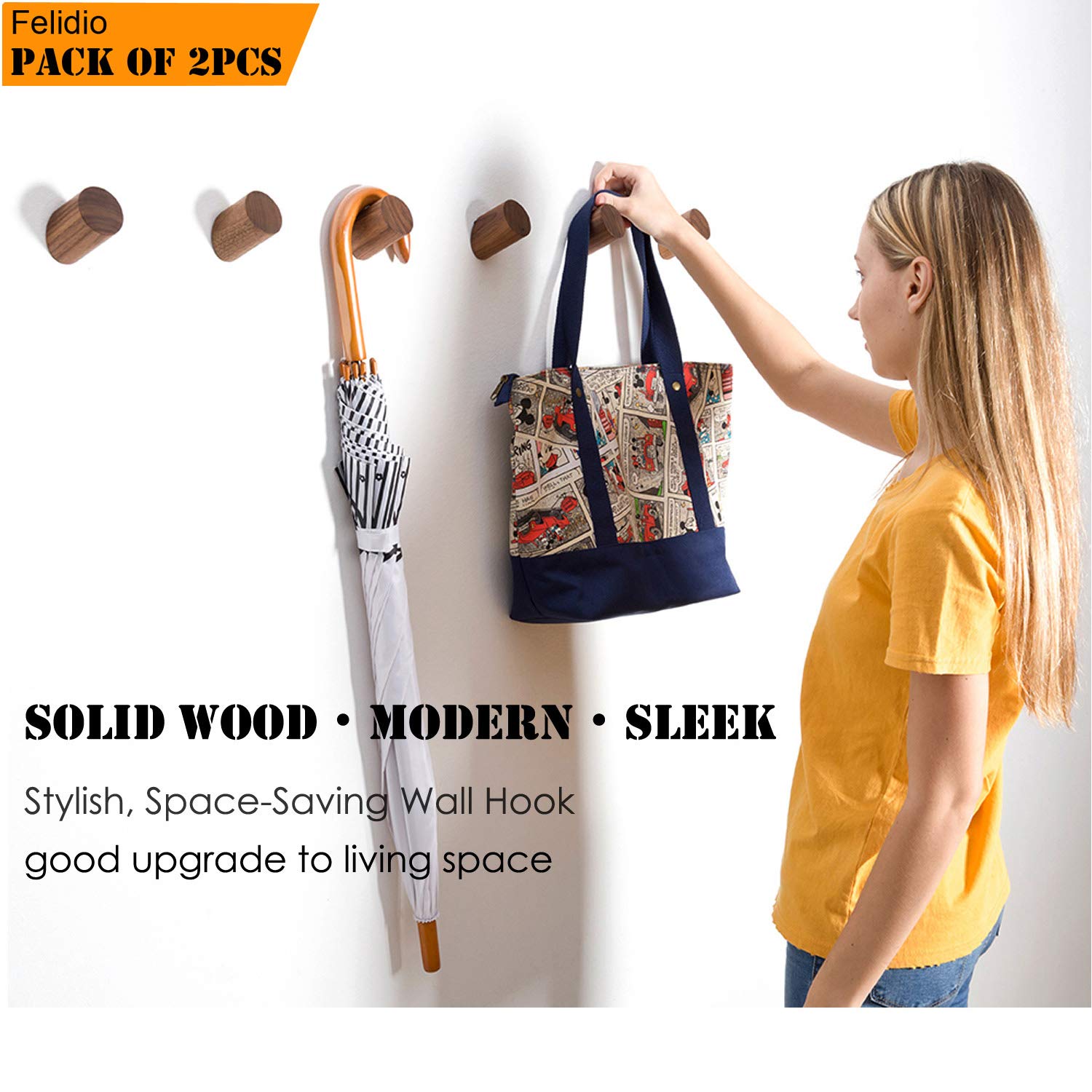 Felidio Wood Wall Coat Hooks Pack Wooden Hooks Hanging