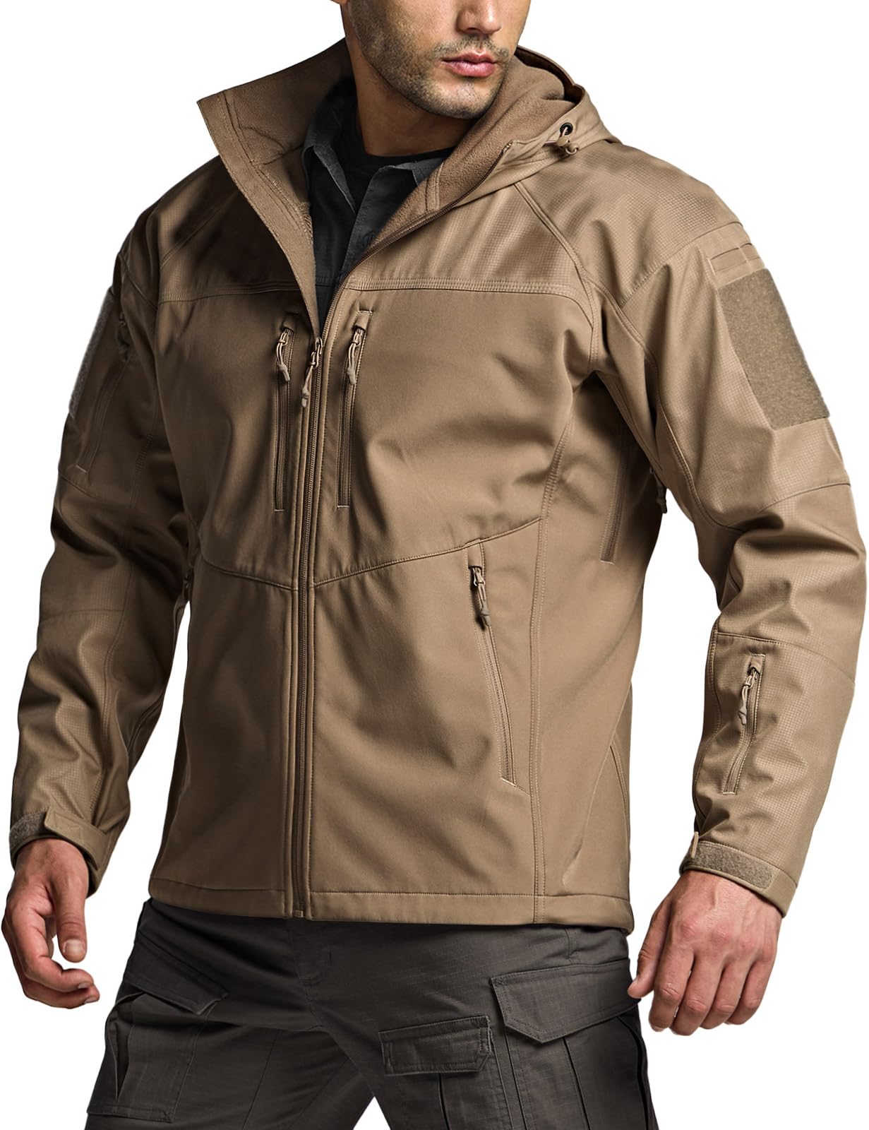 CQR Men's Tactical Softshell Jacket, Winter Warm Fleece Lined Coat, Water Resistant Outdoor Hunting Hiking Rain Windbreaker