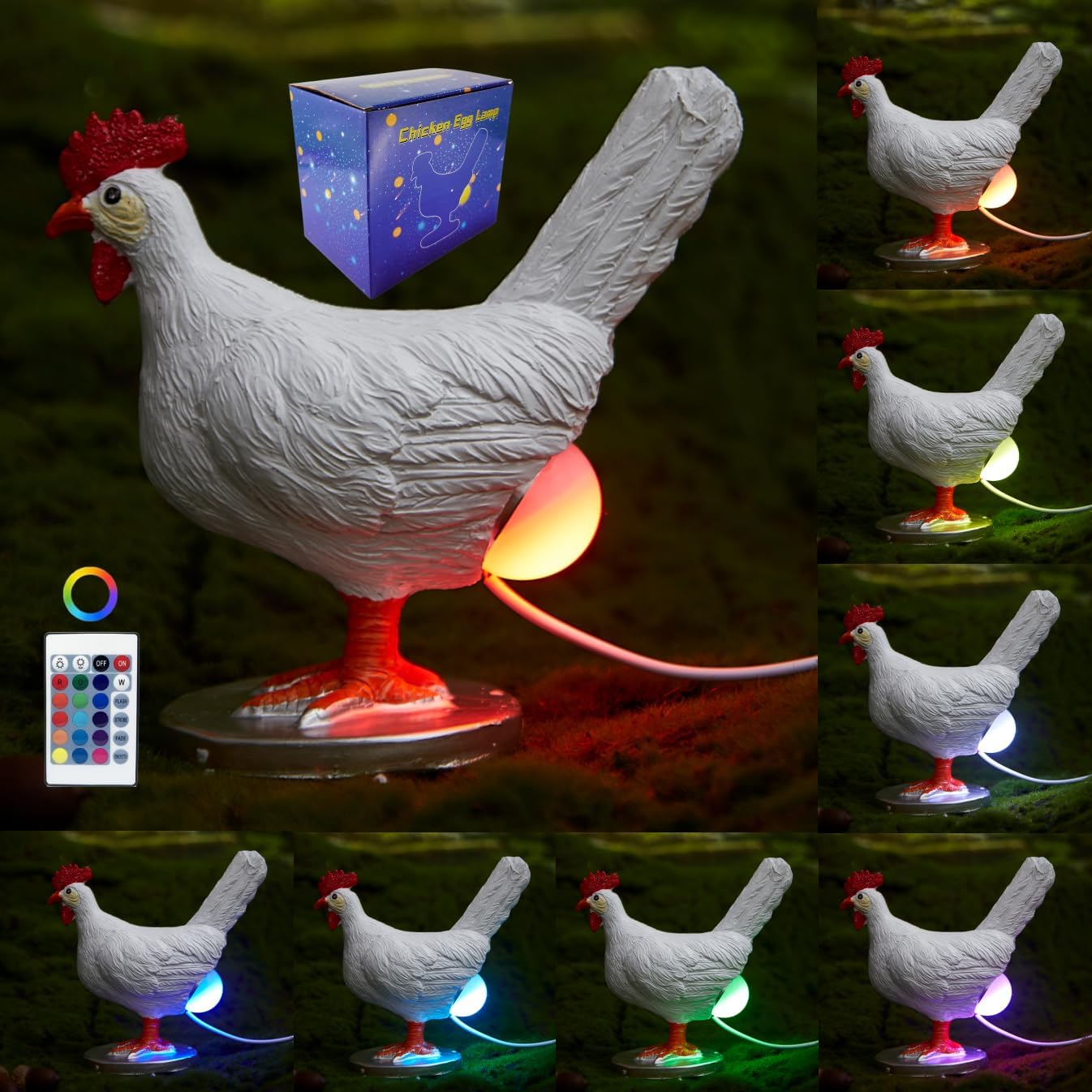 Chicken Egg Lamp, 3D Resin Chicken Lamp, Hen Laying Egg Lamp with Color Gift Box, Lifelike LED Egg Lamp, Funny Easter Christmas Birthday Gift for Friends (d)