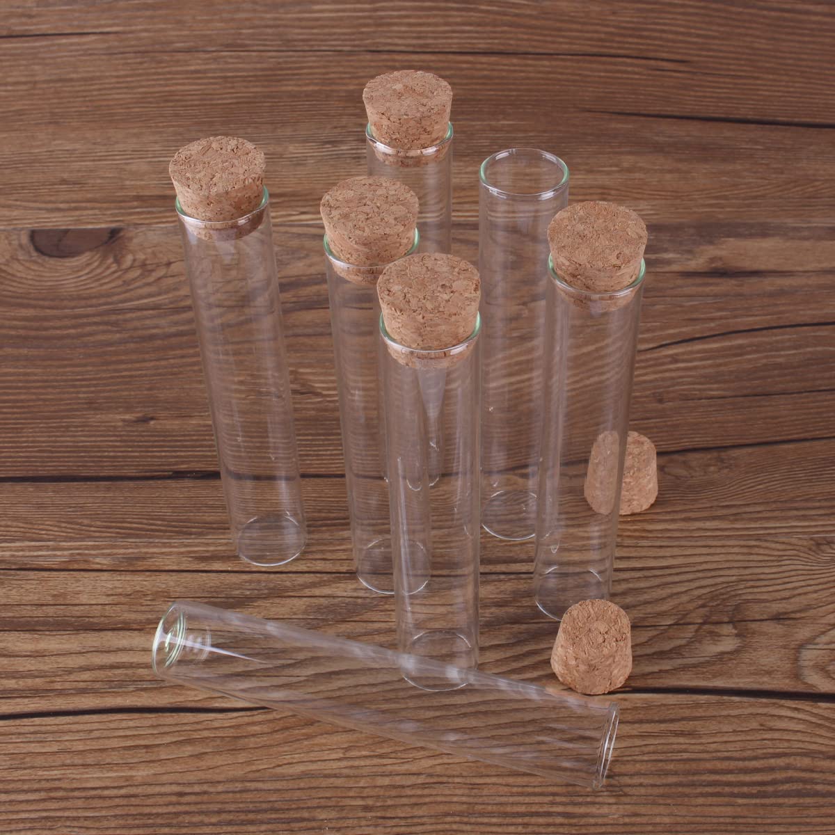 Szklane probówki z pokrywkami, Opakowanie 60 przezroczystych szklanych probówek z korkiem 22 mm x 120 mm, 34 ml do prac rękodzielniczych