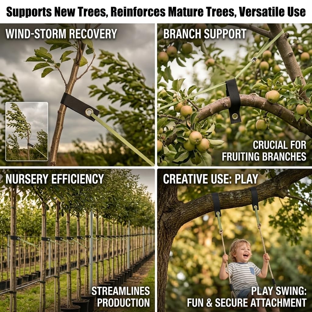12 correas de árbol con ojales, cinta para sujetar el árbol, correas de soporte para árboles para tensar, árboles recién plantados, rectas y protección contra huracanes, cinta para atar árboles