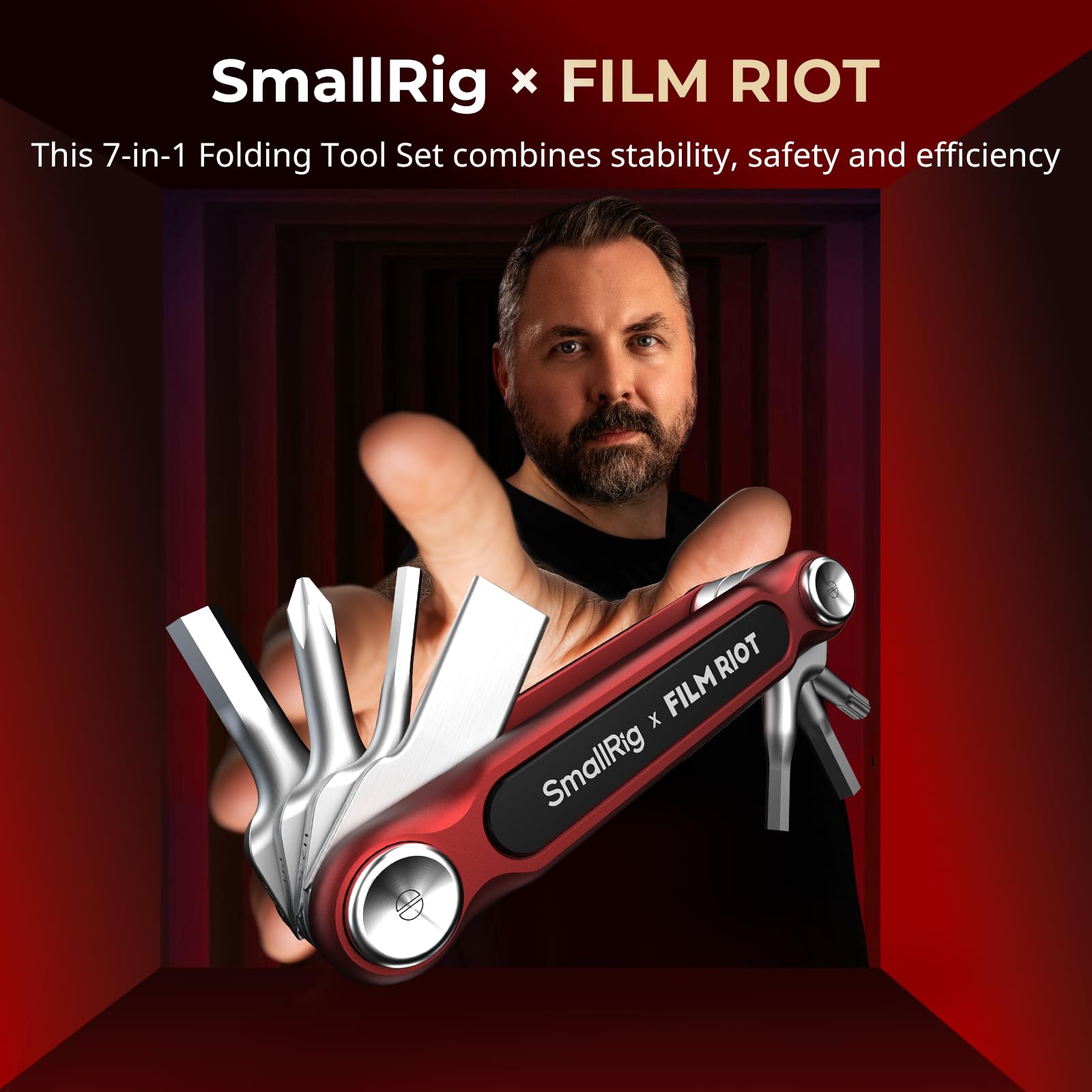 SMALLRIG x FILM RIOT Ensemble d'outils Pliables 7 en 1 avec Tournevis et Clés Hexagonales, Positionnement à Angles Multiples, Conception Portable et Compacte (Rouge) - 4811