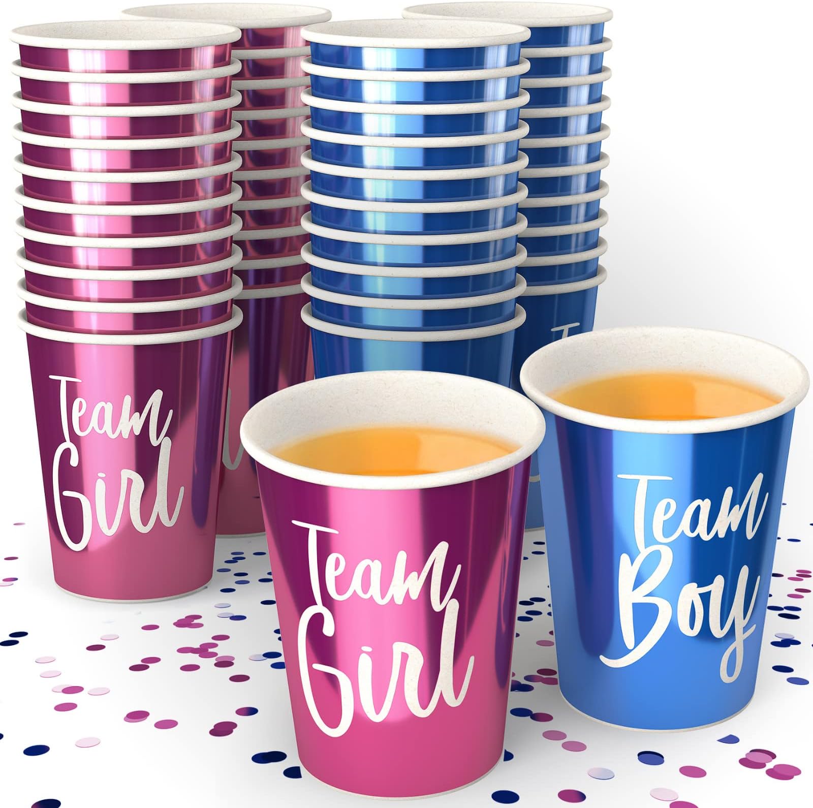 Team Boy Team Girl Gender Reveal Cups (12 oz, 40 Pack) - Boy or Girl Gender Reveal Party Supplies, Pink and Blue Baby Shower Gender Reveal Decorations