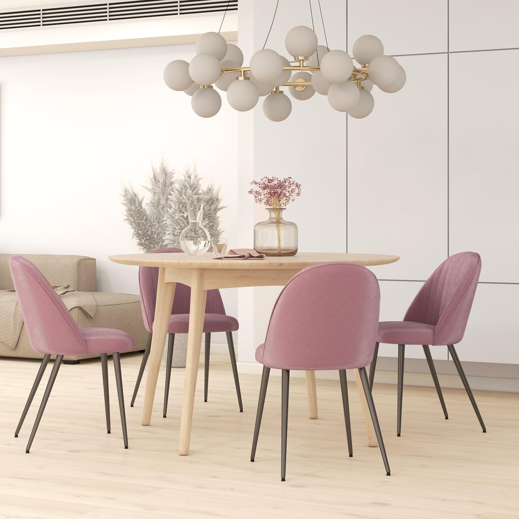 HOMCOM Pack de 4 Sillas de Comedor Modernas Sillas de Cocina Tapizada en Terciopelo con Respaldo Alto y Patas de Acero para Sala de Estar 50x52x83 cm Rosa Palo