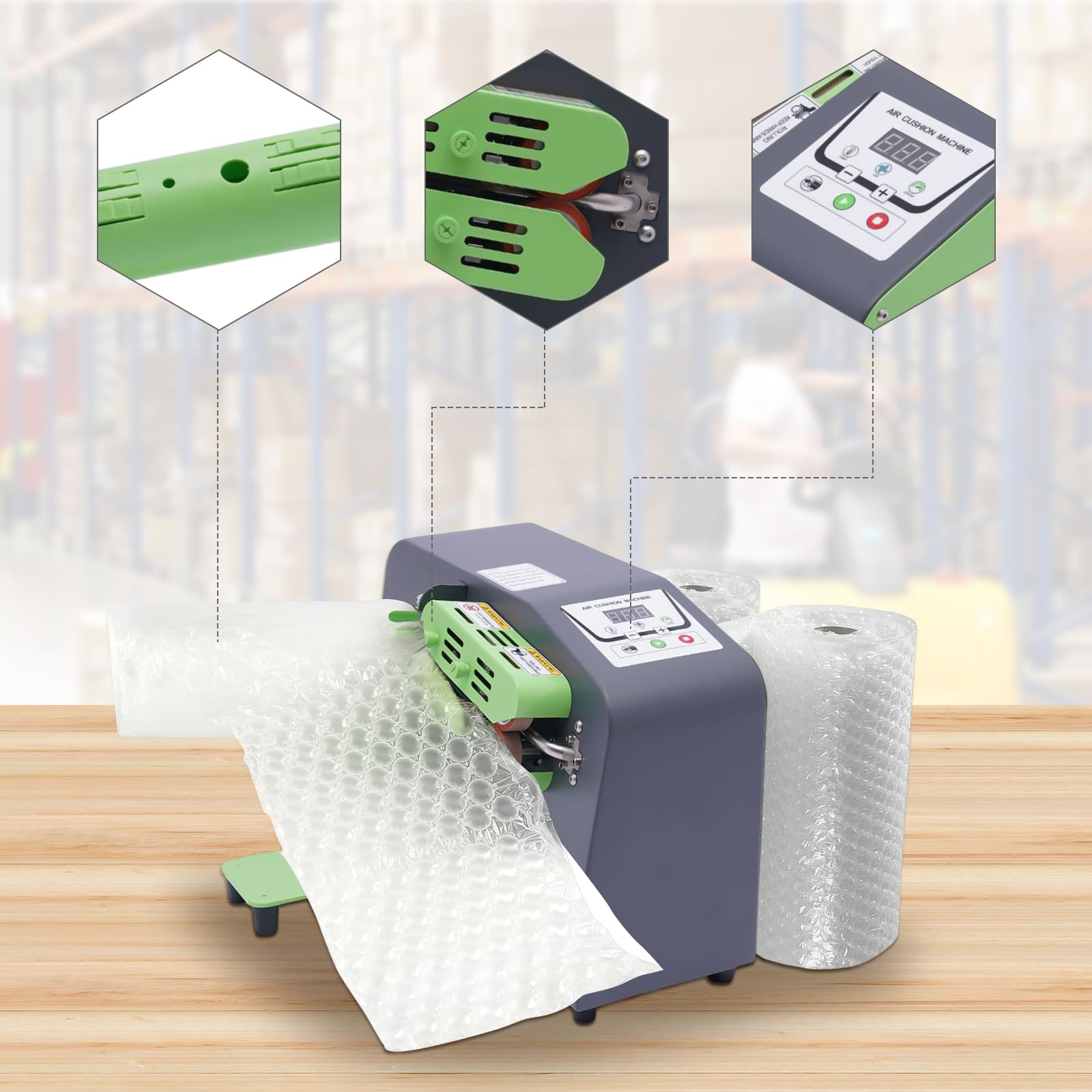 Air Cushion Maker Machine 200W Compact Air Pillow Wrap Making Machine 110V Void Fill Equipment for Packing Protecting Fragile Valuables Items Speed 39 Ft/minute Heating Up Fastly in 30 Seconds