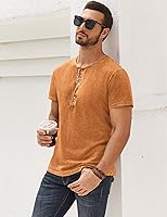 Vista 29 de Camisas Henley desgastadas para hombre, camisetas retro de manga corta, camisetas casuales con botones lavadas para hombre