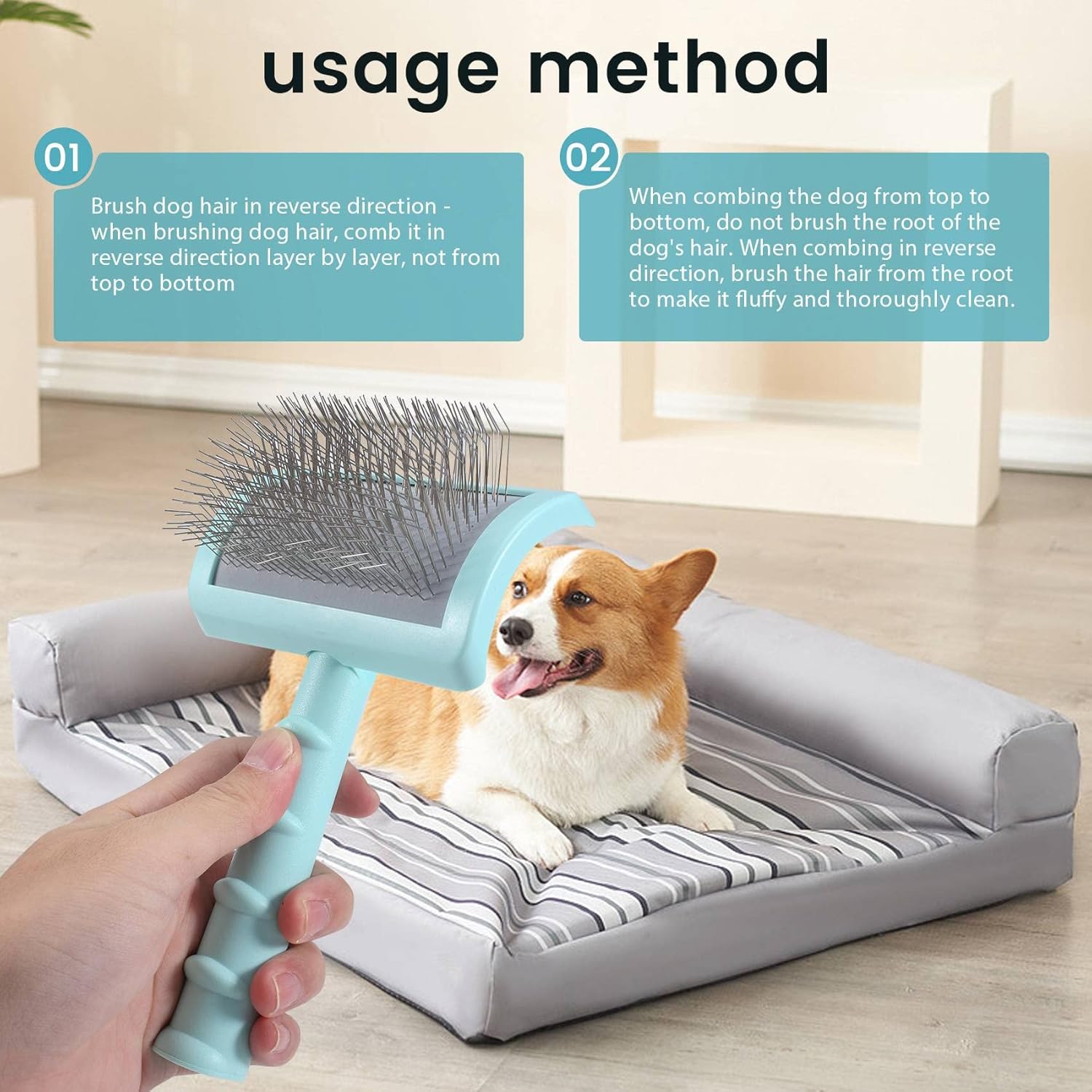 Hausdec Firm Slicker Brush for Extra Long Pin Dog Grooming Wire Brush and Deshedding (Green) 5