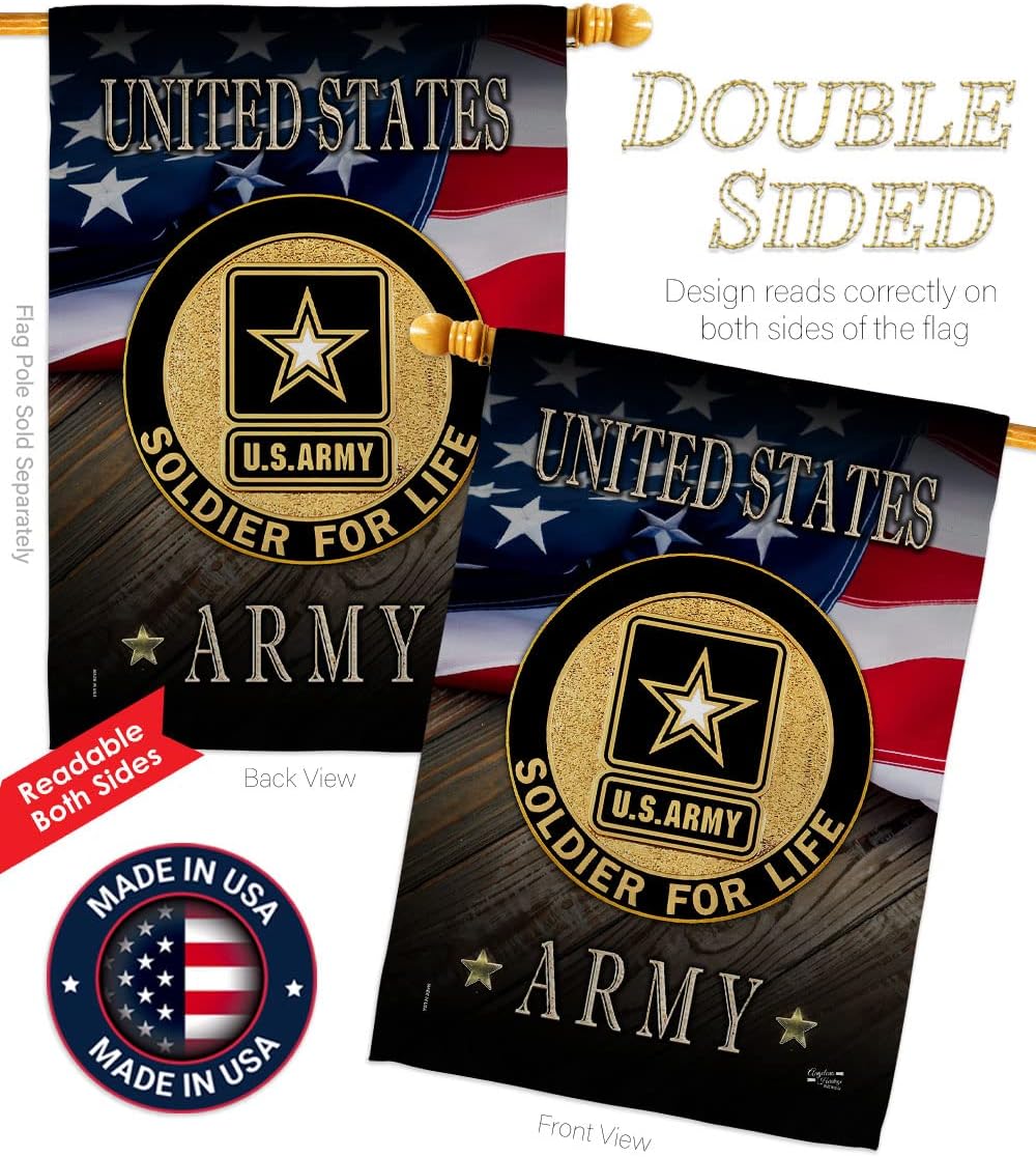 US Army Soldier for Life House Flag - Pack Armed Forces Rangers United State American Military Veteran Retire Official USA Applique - Banner Small Garden Yard Gift Double-Sided Made In 28 X 40
