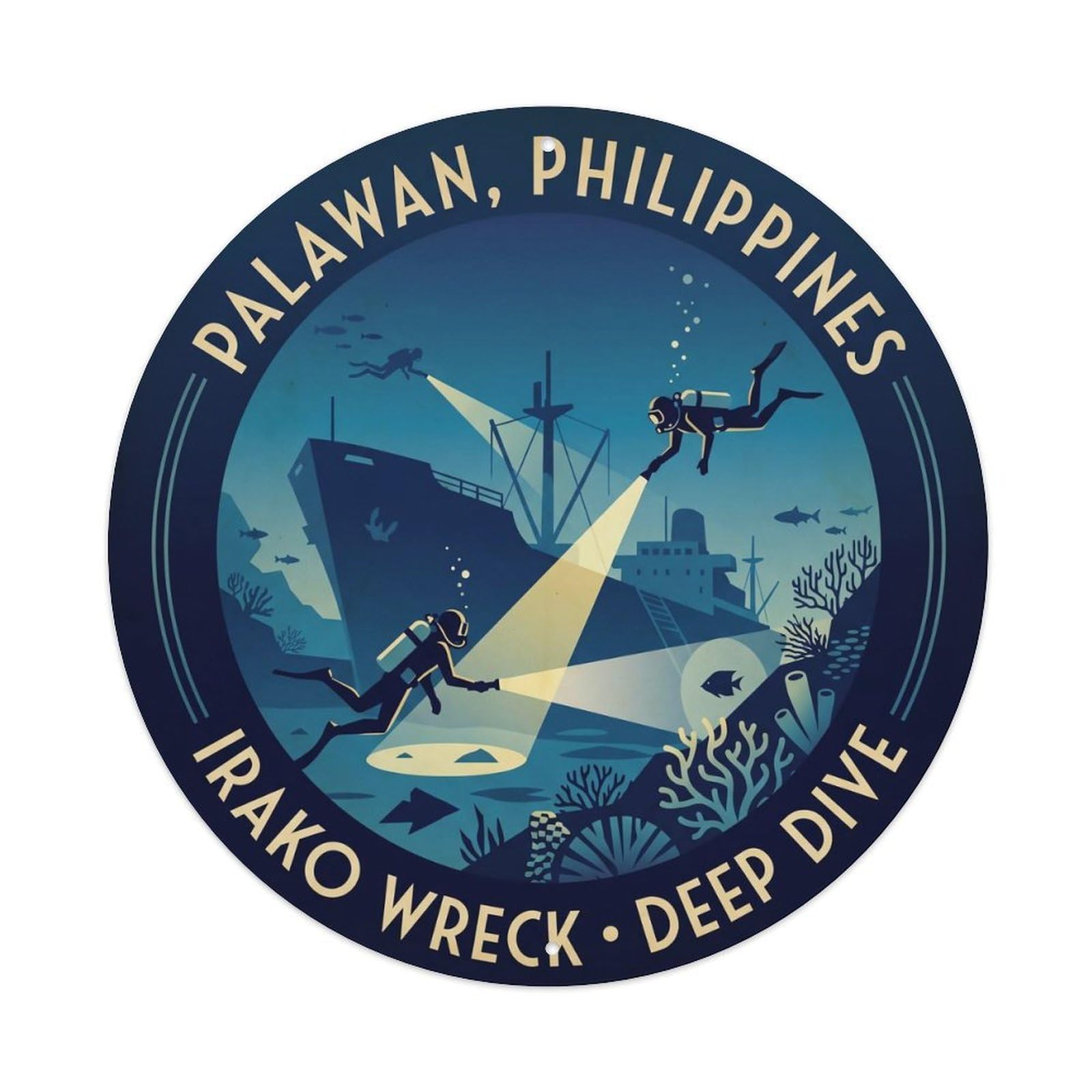 Odgynaw 8X8inch(20X20cm) Palawan Irako Wreck Shipwreck Diving Ocean Wildlife Metal Tin Sign
