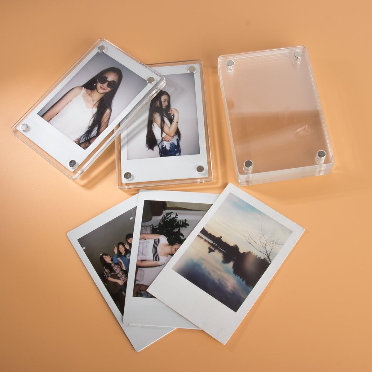 CAIUL Compatible Clear Acrylic Fridge Magnetic Frame, Double Sided Photo Magnet Frame for Fujifilm Instax Mini 9 8 8+ 70 7s 90 25 26 50s Film, 5 pcs
