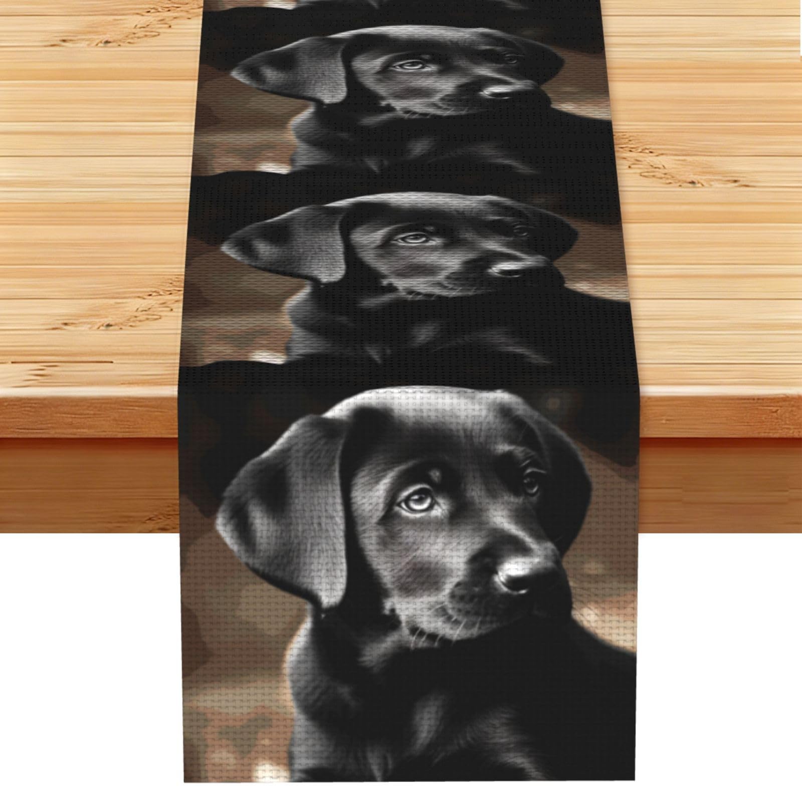 Fodpand Black Rustic Cotton Linen Table Runner, Labrador Puppy Table Runners 13 X 72 Inches, Modern Elegant Farmhouse Tablecloth, Washable Kitchen Dining Table Decoration For Home Party Decor