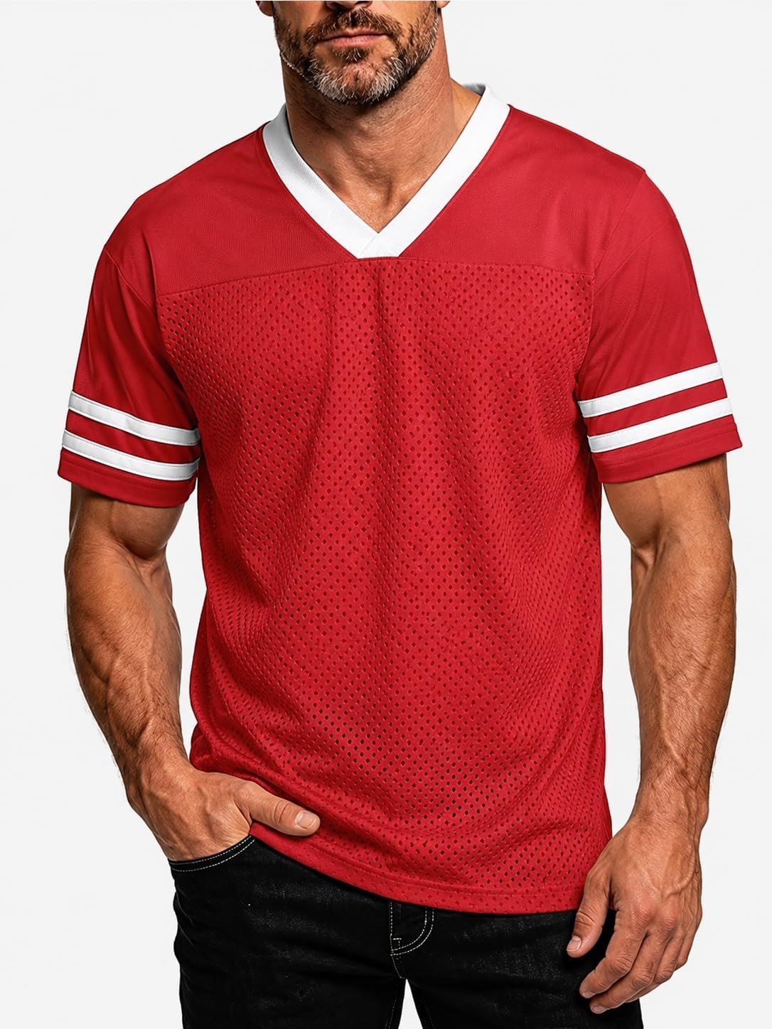 Men's Football Jersey Blank Mesh V-Neck Short Sleeve Shirt | Plain Practice Sports Uniform Quick Dry Breathable Top for Men - Sublimation Ready, S~3XL