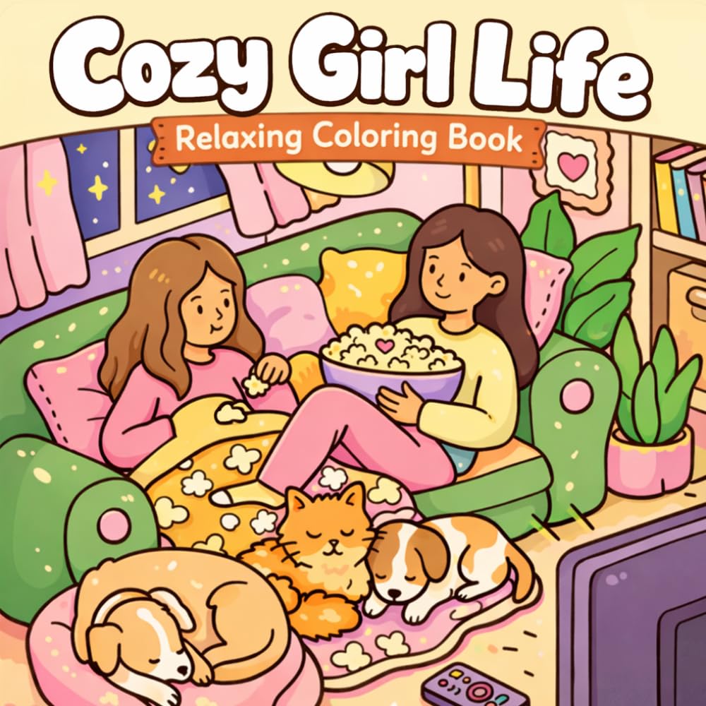 Cozy Girl Life: A Relaxing Coloring Book for Adults and Teens featuring Sweet and Simple Scenes: Easy & Bold Coloring Book for Adults and Teens with 50 Simple Hand-Drawn Designs for Relaxation