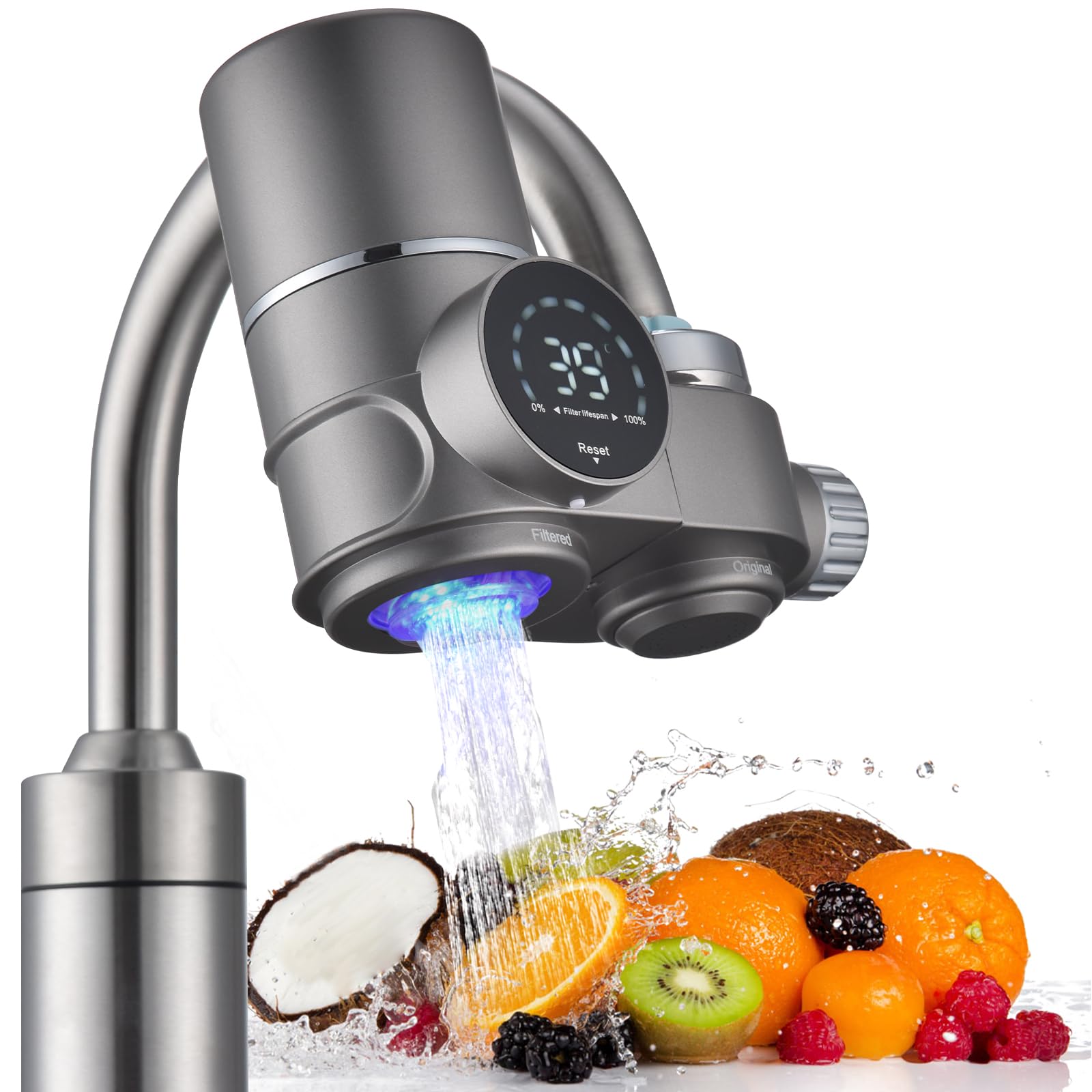 HOMELODY Water Filter Tap with LED Display, Drinking Water Filter for Home and Kitchen, Removes Chlorine, Heavy Metals and Bad Taste, Water Filter for Drinking Water, with Blue Light (including 1-picture-30