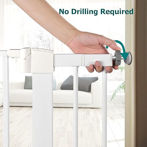 Miniatura 6 de Babelio Extensión de puerta de metal para bebés con patrón de madera marrón, puerta extra ancha para mascotas de 5.5 pulgadas para escaleras y