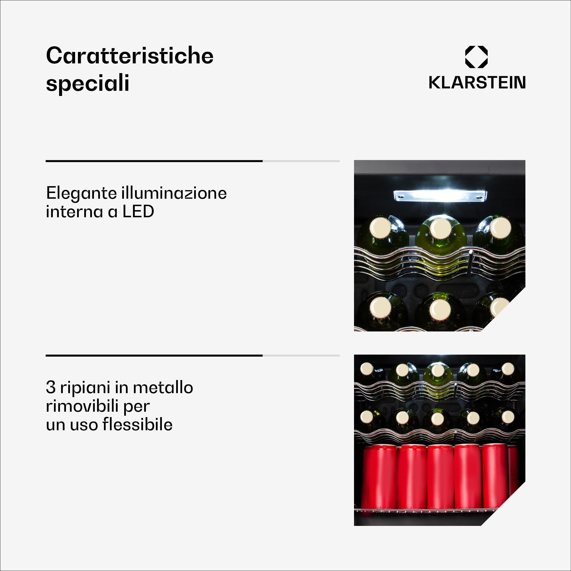 Klarstein Coachella 60 - Frigo per Bibite, 60L, Frigo per Bibite con Vetrina e WiFi, Illuminazione LED in 7 Colori, Sportello in Vetro, Controllo Touch, 3 Ripiani, 3-18°C, Bianco