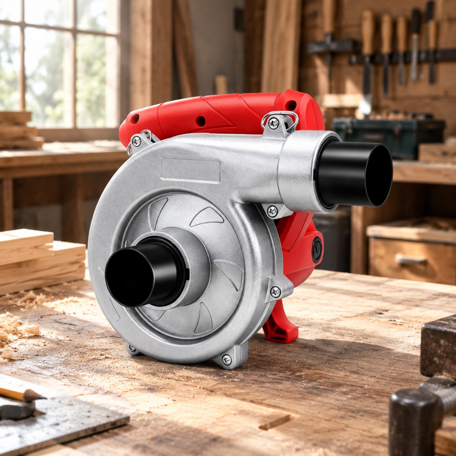 Soplador y Aspiradora Industrial con Cable Aspiradora con Tubo Flexible y Boquillas Ergonómico para Trabajadores la Construcción, Tubo 6m