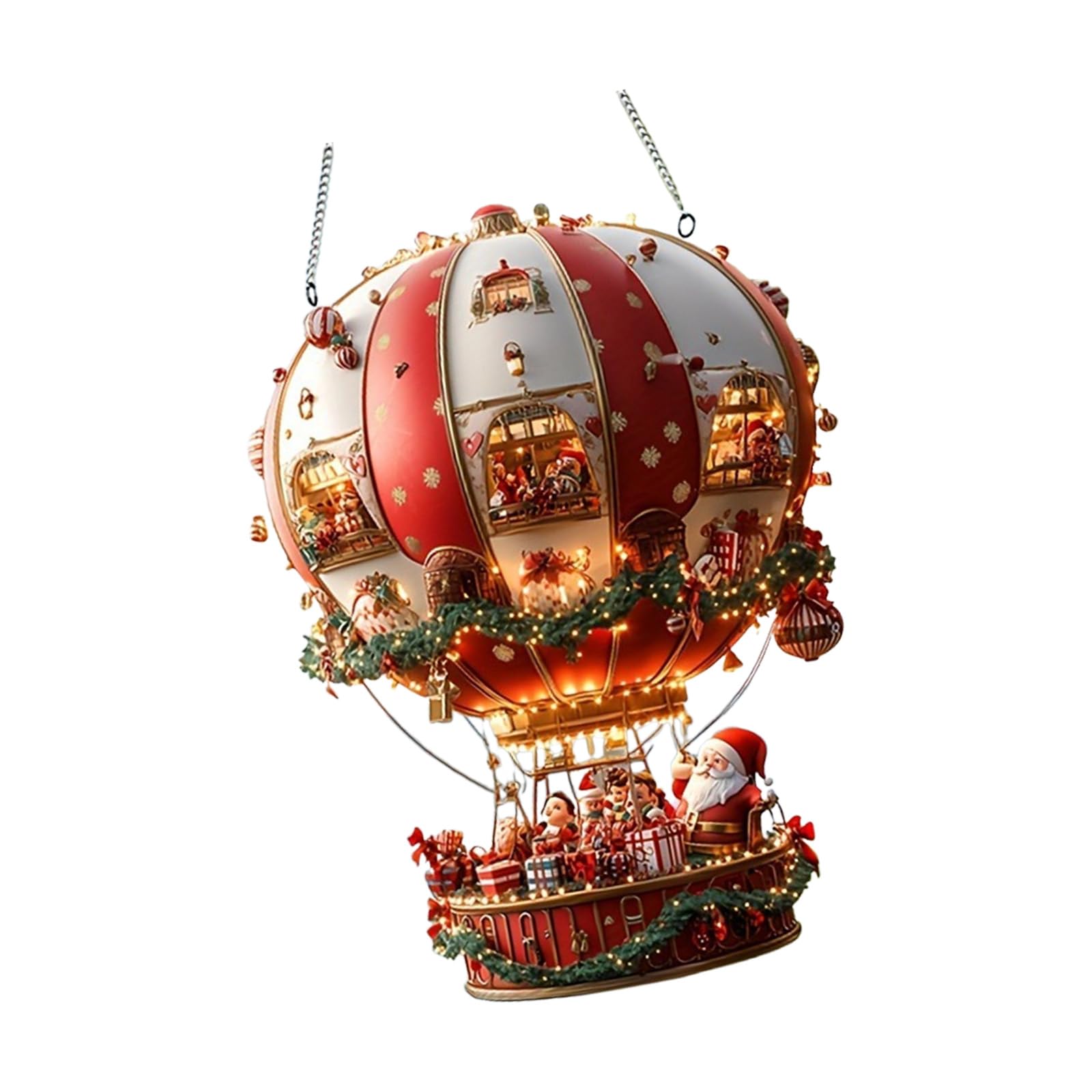 Shatterproof Acrylic Tree Ornament Cartoon Santa in Hot Air Balloon Hanging Decoration for Holiday Party Supplies Christmas Tree Decoration