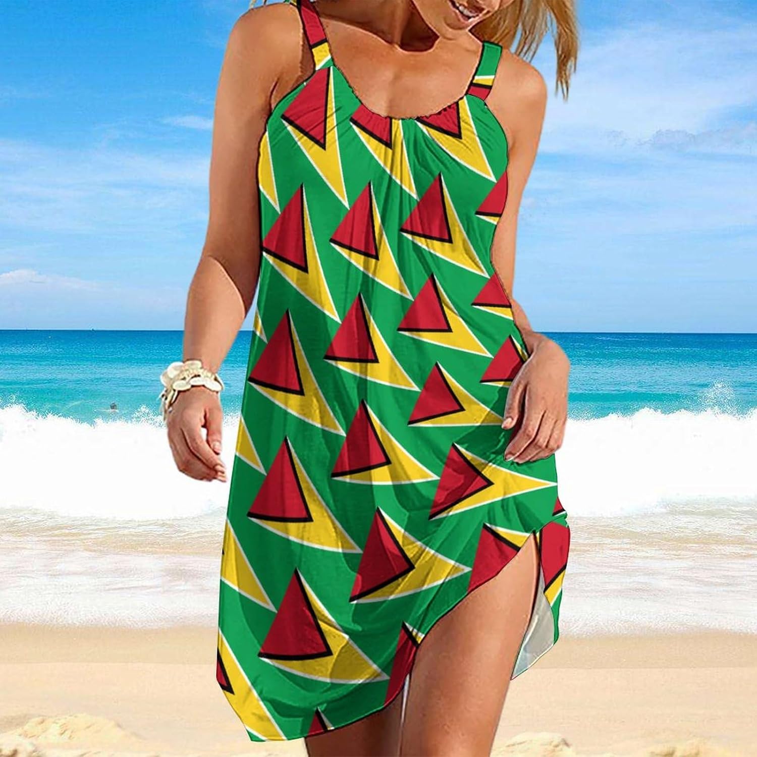 Zakqeik Womens' 2024 Guyana Flag Sling Dress Summer Casual Maxi Dress