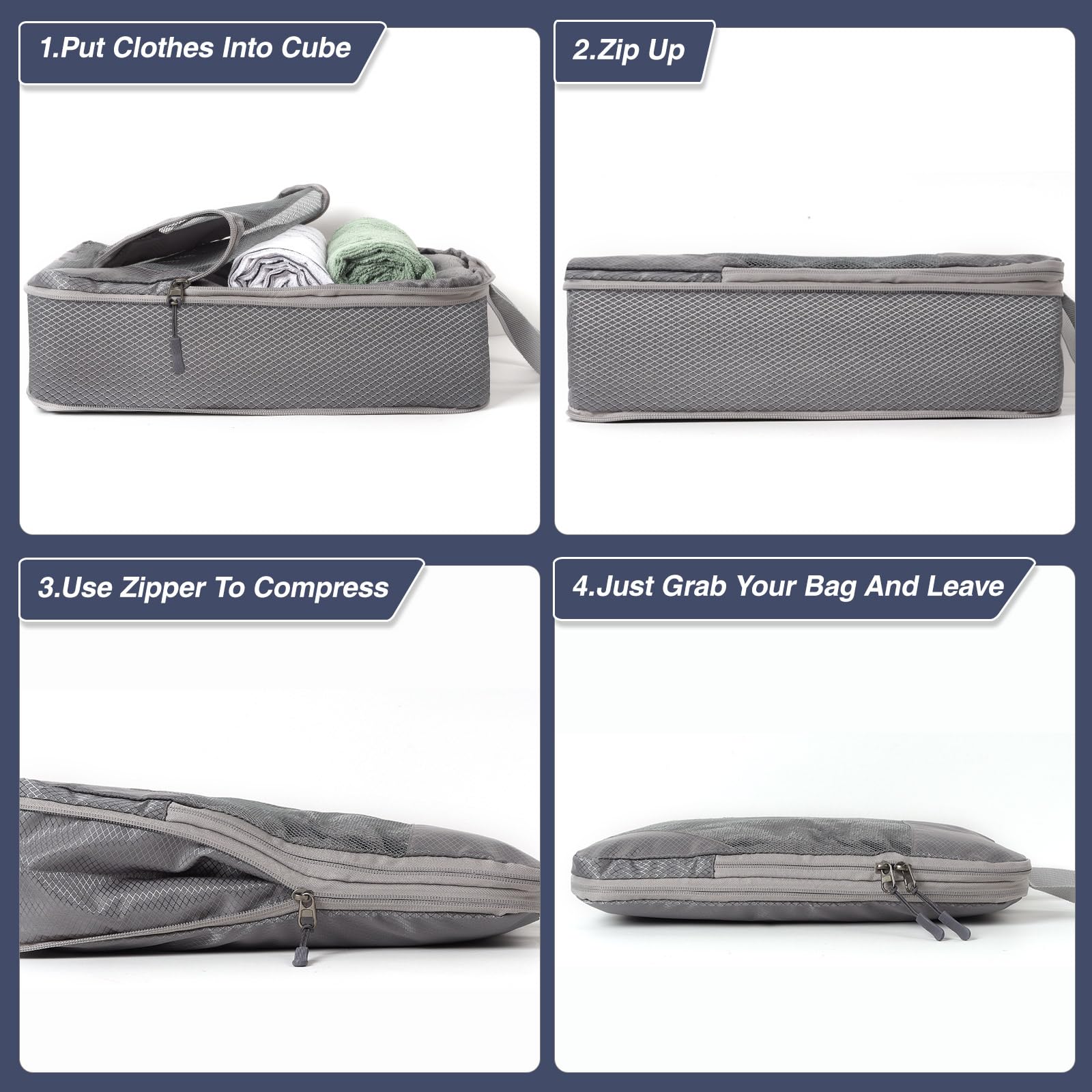 Set di 4 Organizer Valigia Compressione,Zip Packing Cubes Compression Organizer Valigie Salvaspazio Borsa da Viaggio in Rete