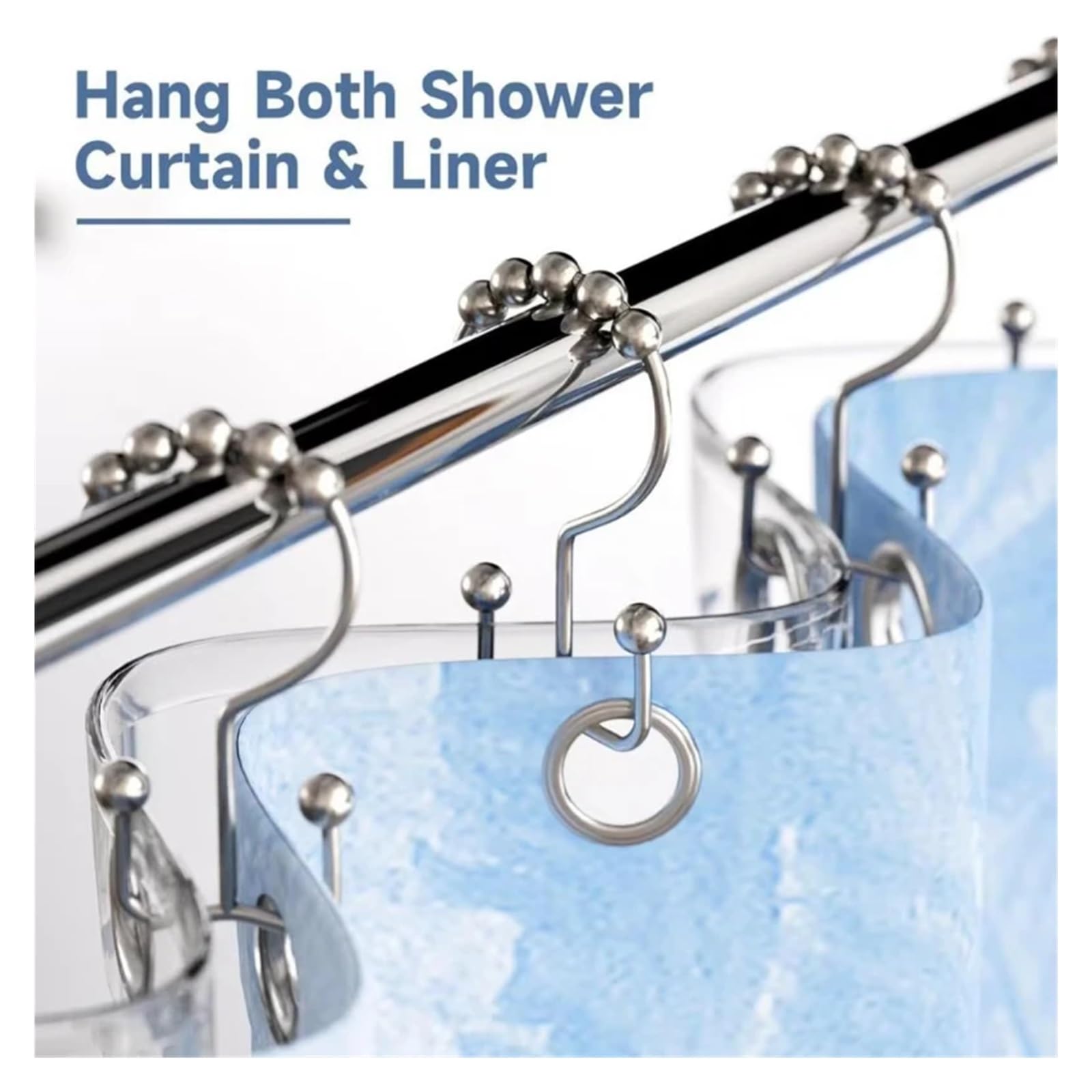 Lot de 12 Anneaux et Crochets for Rideau Douche en métal antirouille for Salle Bain(HG026-Silver-12pcs)