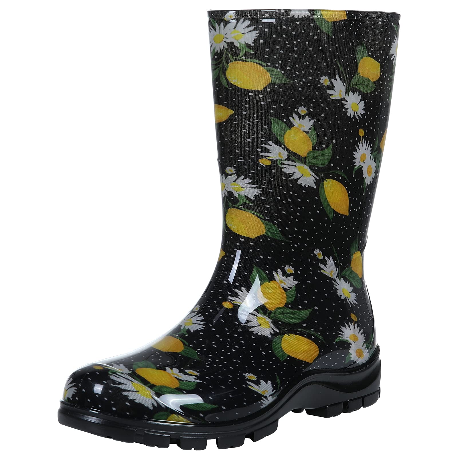 Asgard Women's Mid Calf Rain Boots Printed Waterproof Rubber Boots Short Garden Shose