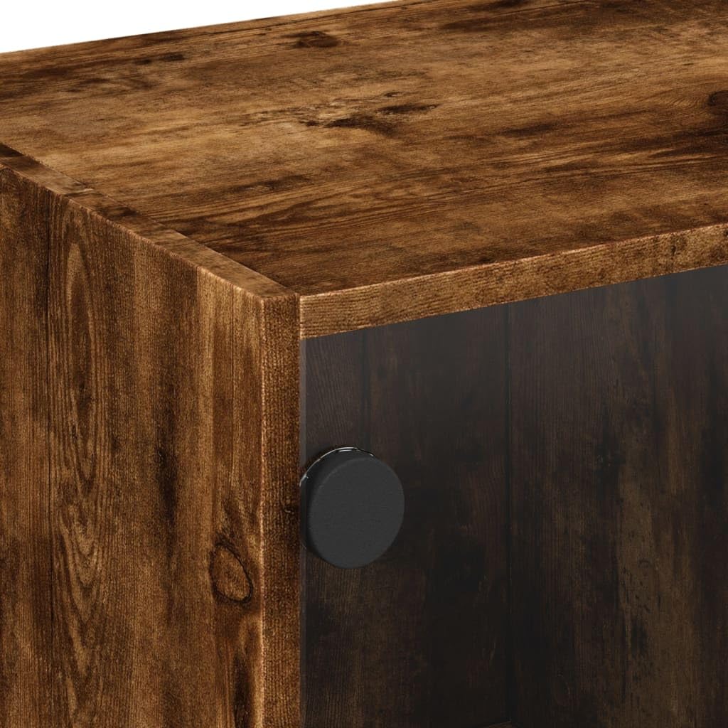 Haus & Garten, Möbel-TV-Schrank mit Glastüren, Räuchereiche, 68 x 37 x 42 cm