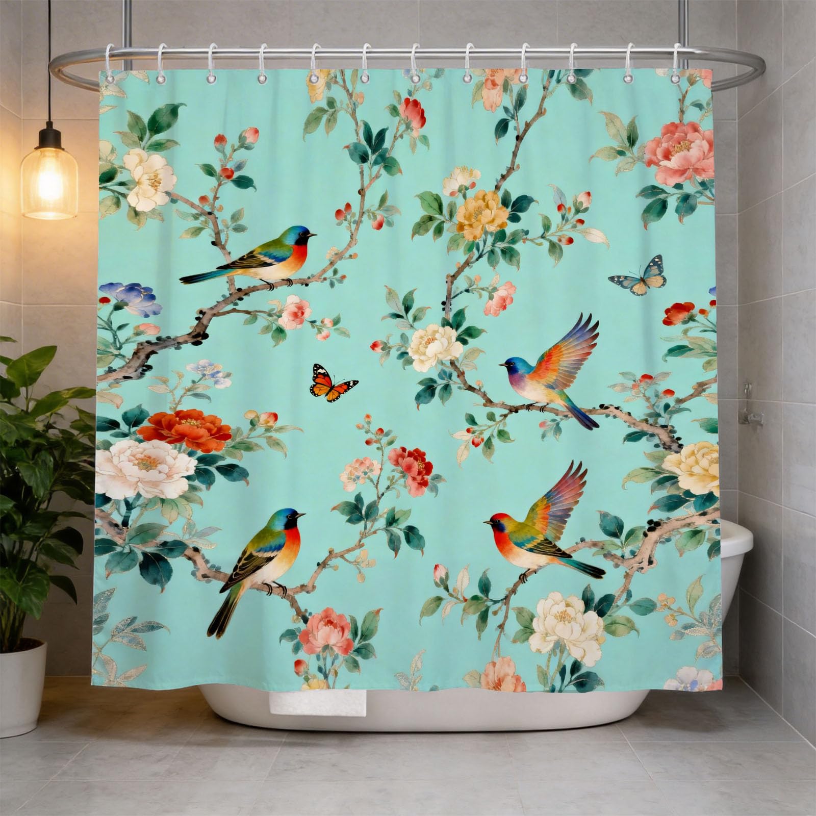 Hongduo 3D Vintage Floral Shower Curtain for Stalls Bathtubs Birds Bathroom Decor Shower Curtain Set Polyester Fabric Waterproof 180x200cm/71X79 Inch with Hooks