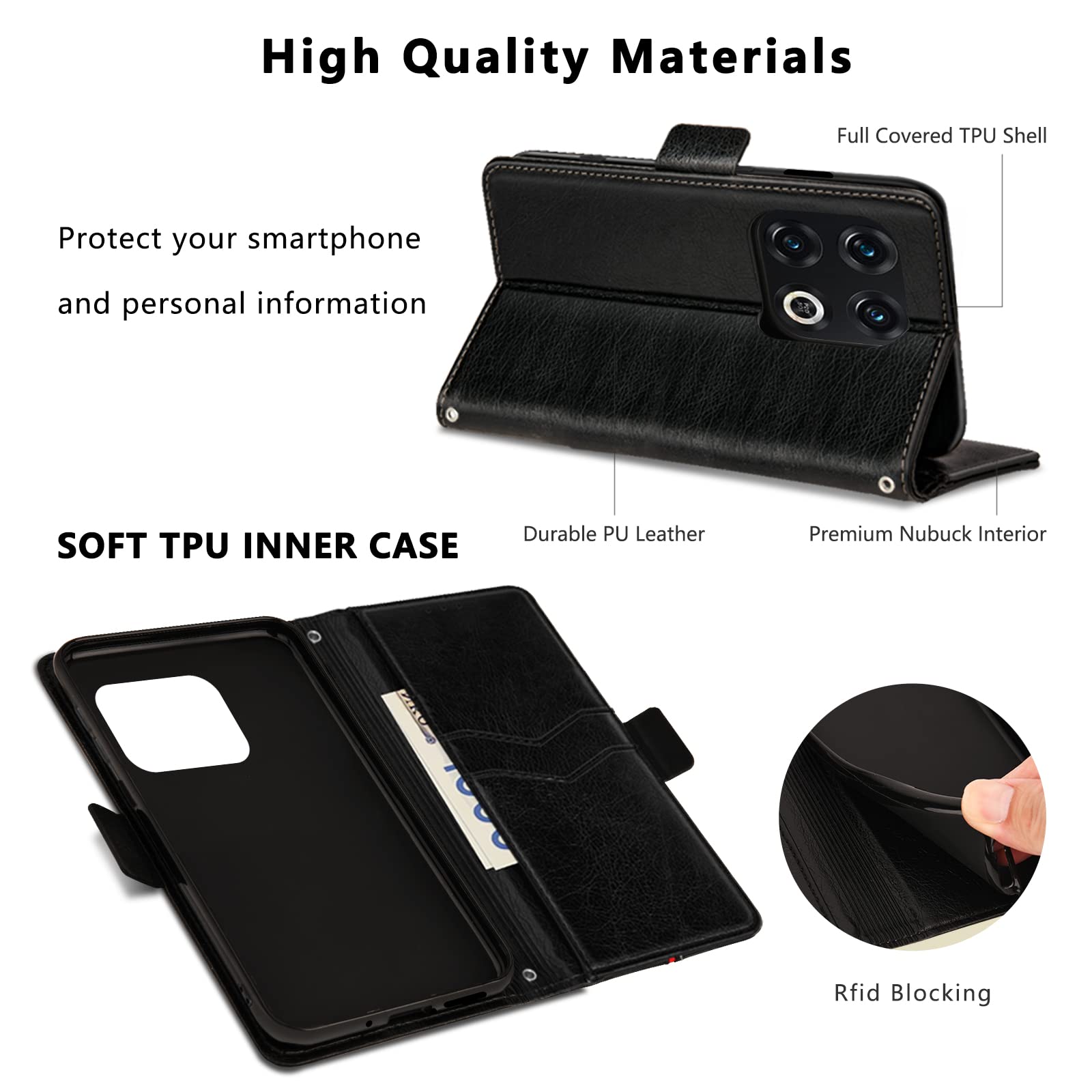 OKZone Funda Para OnePlus 10 Pro 5G, PU Cuero Flip Carcasa Fundas Móvil De Tapa Libro Caso Piel PU Para OnePlus 10 Pro 5G, Billetera Case Telefono Cubrir Móvil Phone Cover Con