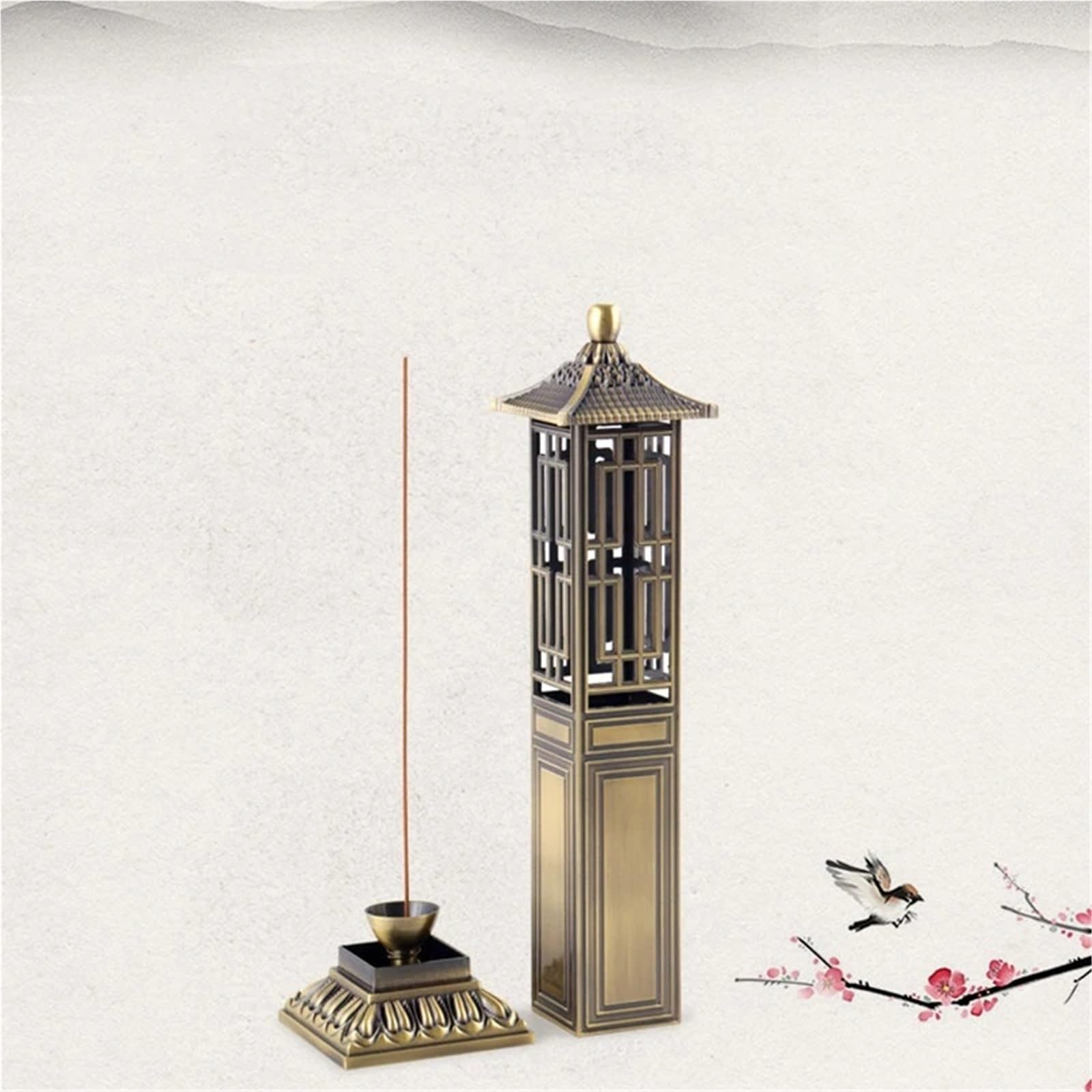 1Pcs Pavilion Vertical Incense Burner Home Indoor Sandalwood Line Holder Fragrance Ornaments für Meditation/Yoga(Bronze)