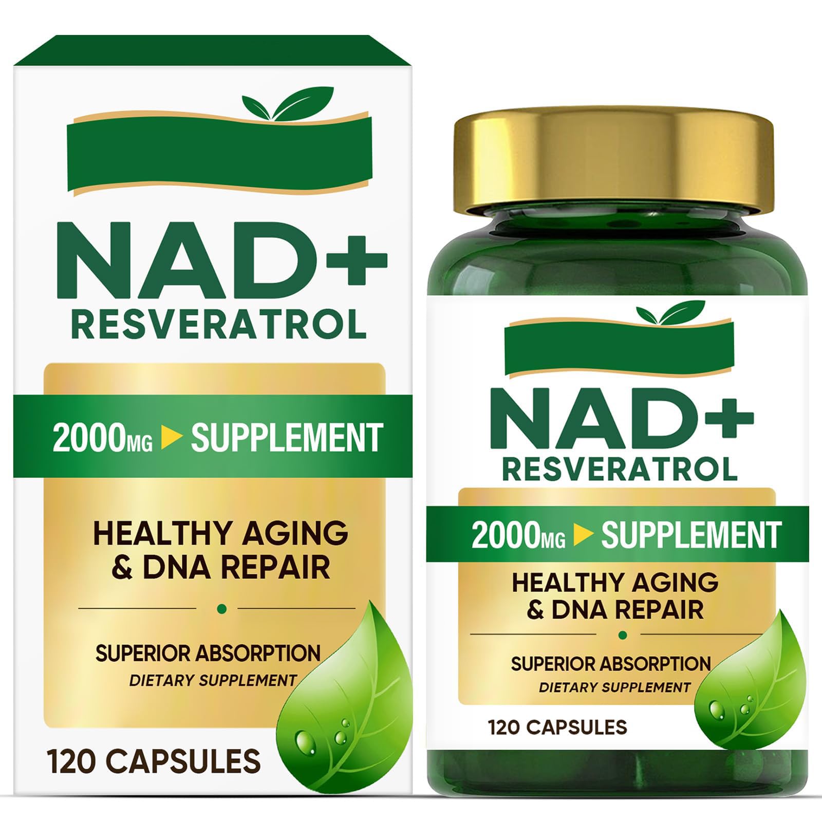 NAD+ Resveratrol Supplements 2000mg 120 Capsules, NAD+ Anti-Aging with Nicotinamide Riboside, Superior Absorption Boosting Energy Metabolism and Cellular Repair