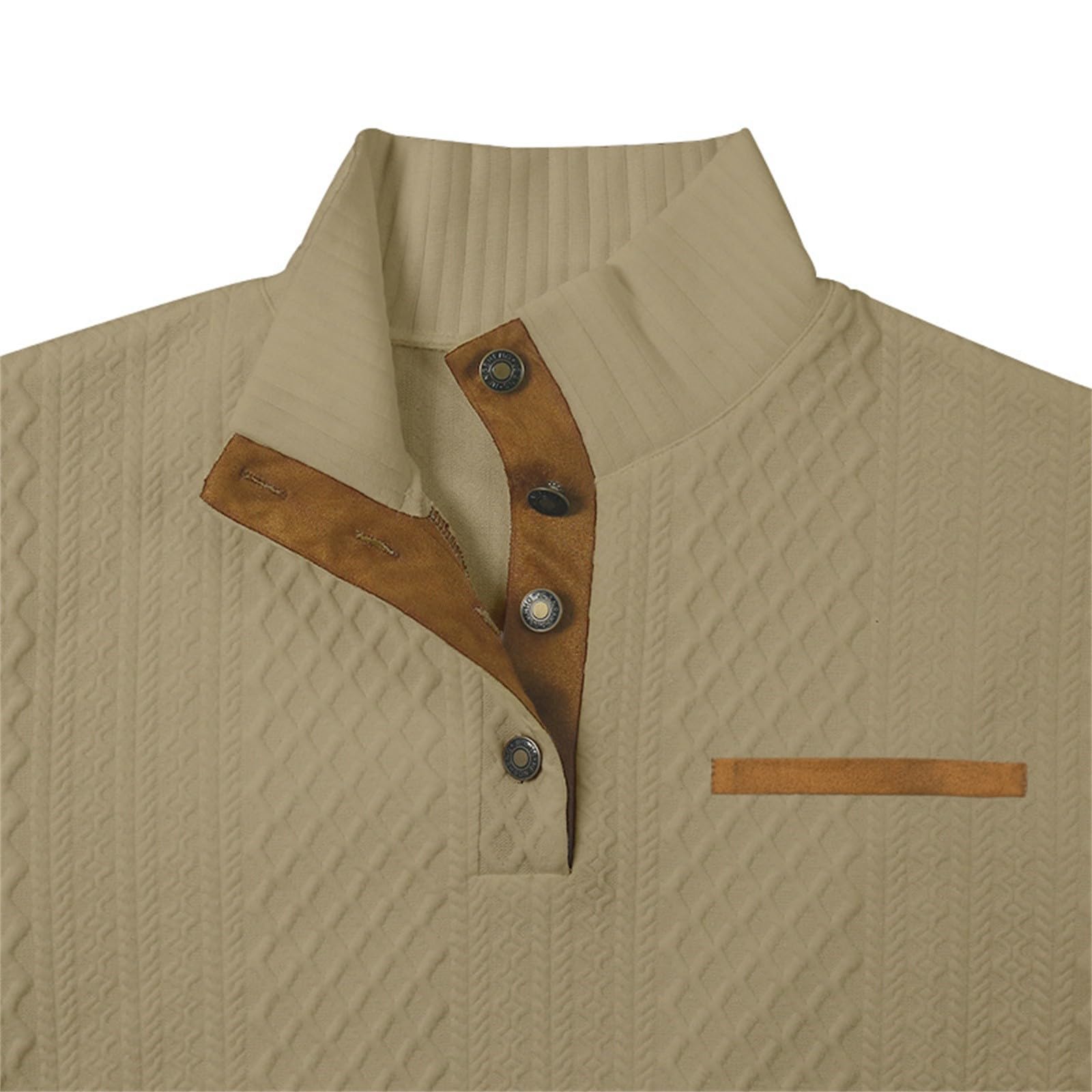 Generico Felpa Uomo Manica Lunga Casual Diamond Pattern Stand Up Collar Button Up Pullover Felpe S-2XL Uomo Invernale Giubbotti Sportivi Uomo