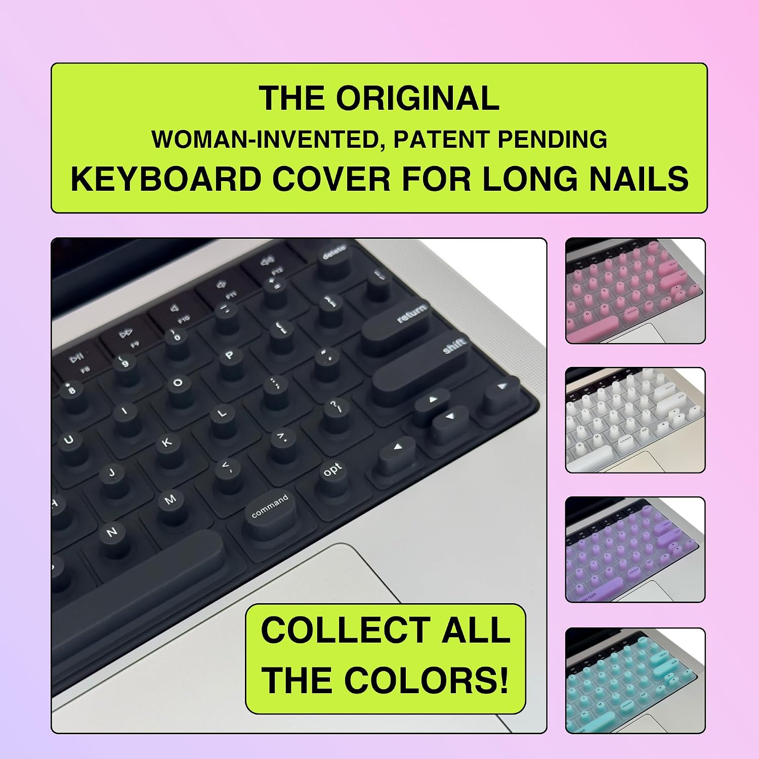 TIPPY TYPE Raised Keyboard Cover for Long Nails - Fits MacBook Pro & Air, iPad 13", & Magic Keyboard (No Numpad) -Silicone -The Original -Comfortable Typing, Quiet, Nail Protection (Matte Black)