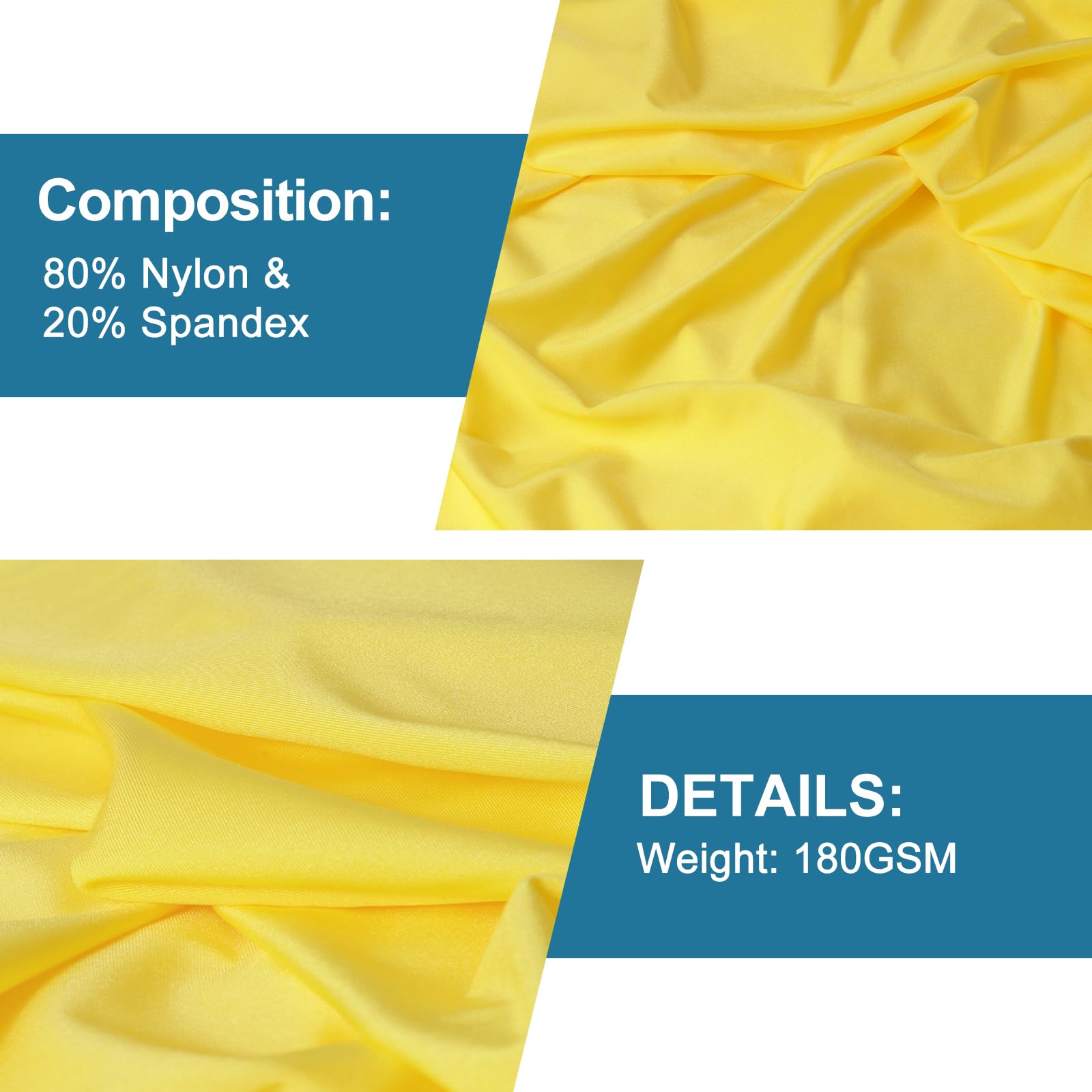 59" Width Nylon Spandex Fabric, 80% Nylon & 20% Spandex, Swimwear, Activewear Fabric 4-Way Stretch, for Sports, Yoga, Dance(Bright Yellow, 1 Yard) - 4