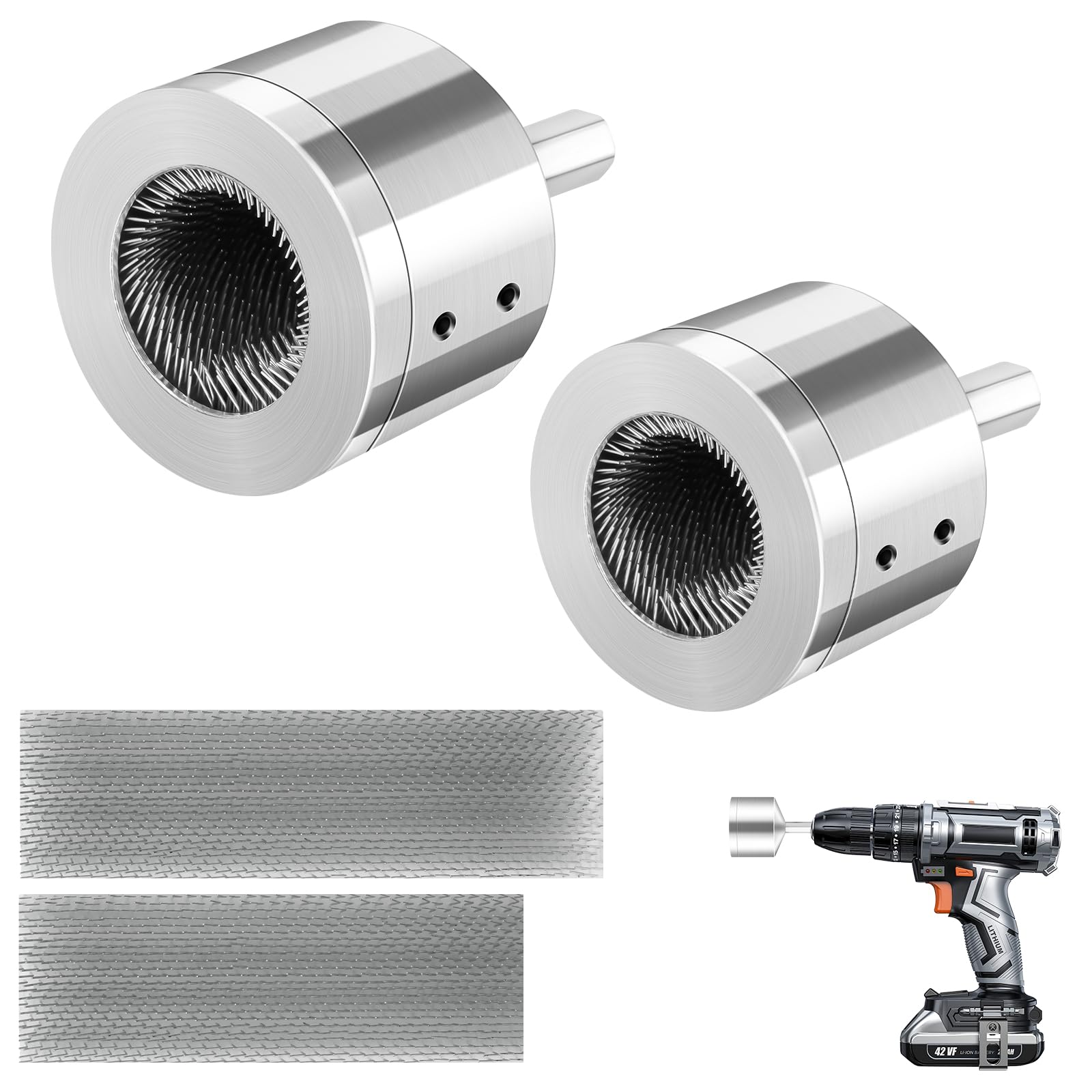 Flintronic Metall Kupferrohr Reiniger, 15+22 mm Bohrrohr-Reinigungsbürste, mit Feinen Stahlborsten, für Reinigen Kupferrohren, 2 Ersatzbürsten