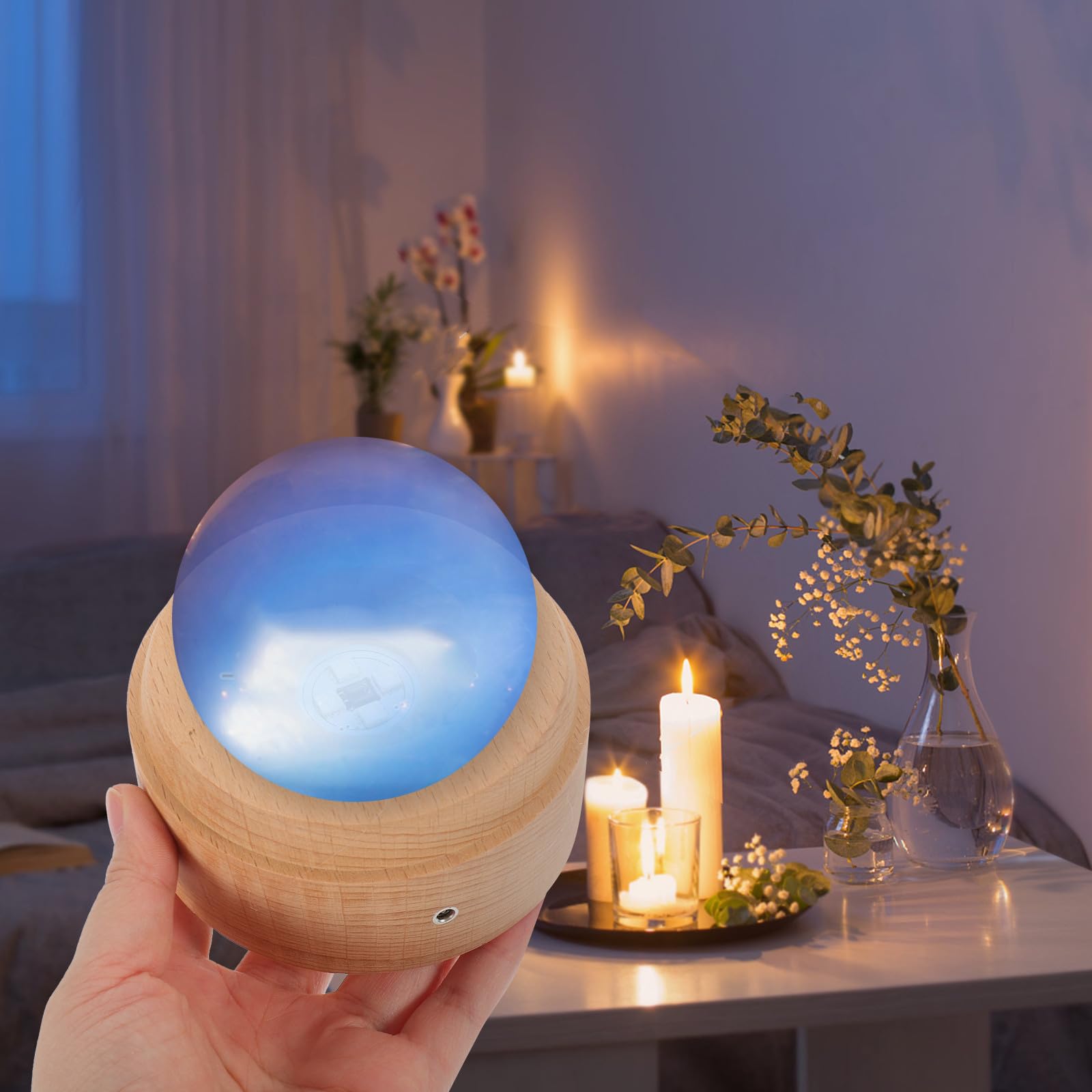 Luxshiny 2 Stück USB Holz Ausstellungsbasis mit LED Beleuchtungsfuß für